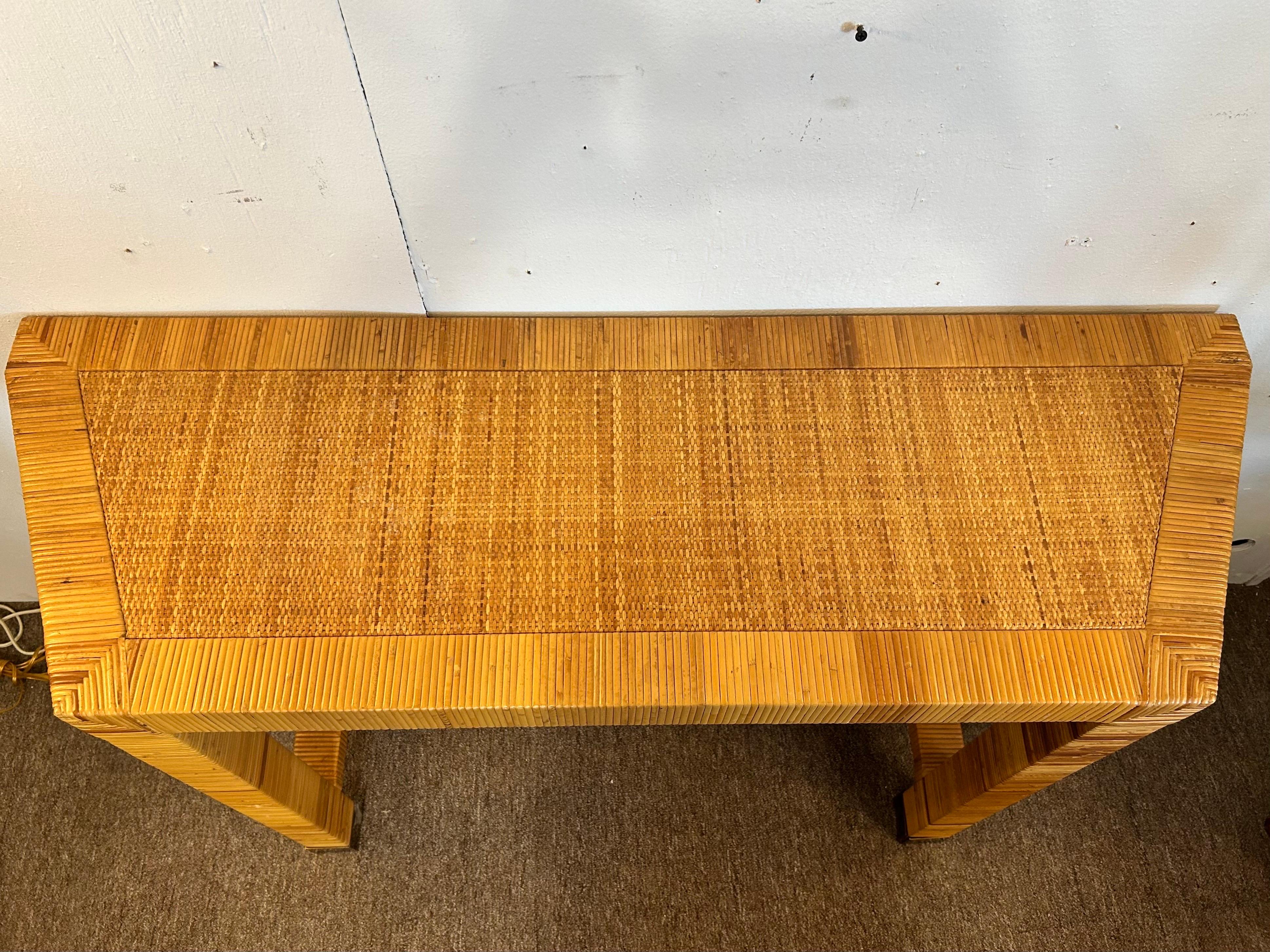 Vintage Bielecky Brothers Style Coastal Rattan Wrapped and Woven Console Table For Sale 8