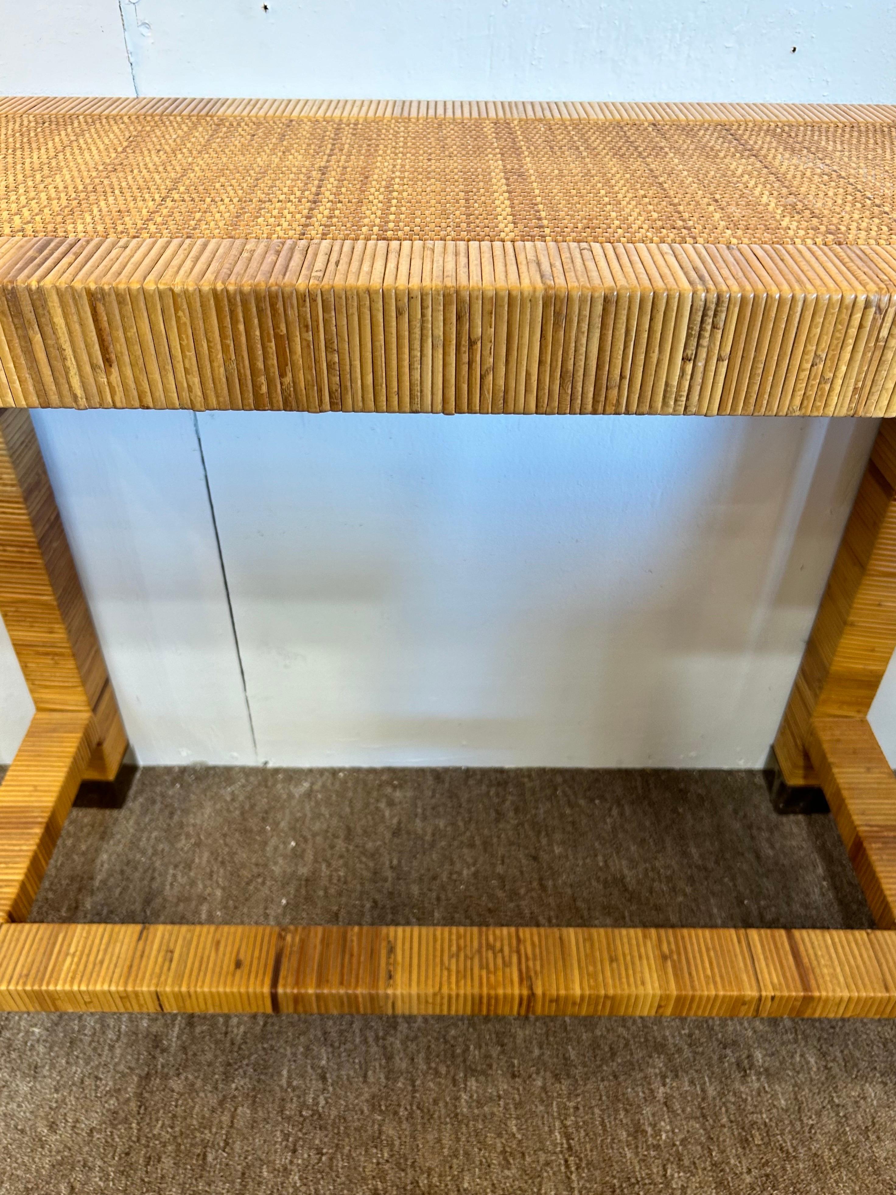 Vintage Bielecky Brothers Style Coastal Rattan Wrapped and Woven Console Table For Sale 12