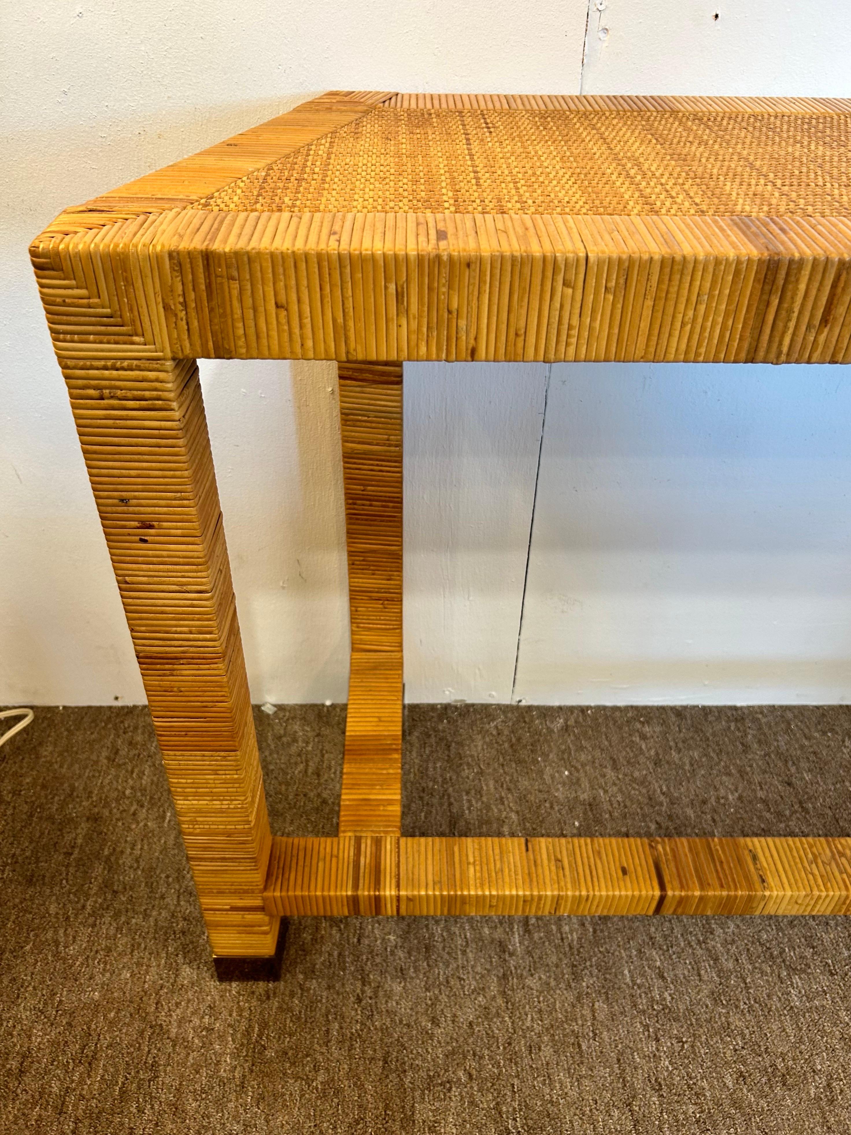 Vintage Bielecky Brothers Style Coastal Rattan Wrapped and Woven Console Table For Sale 13