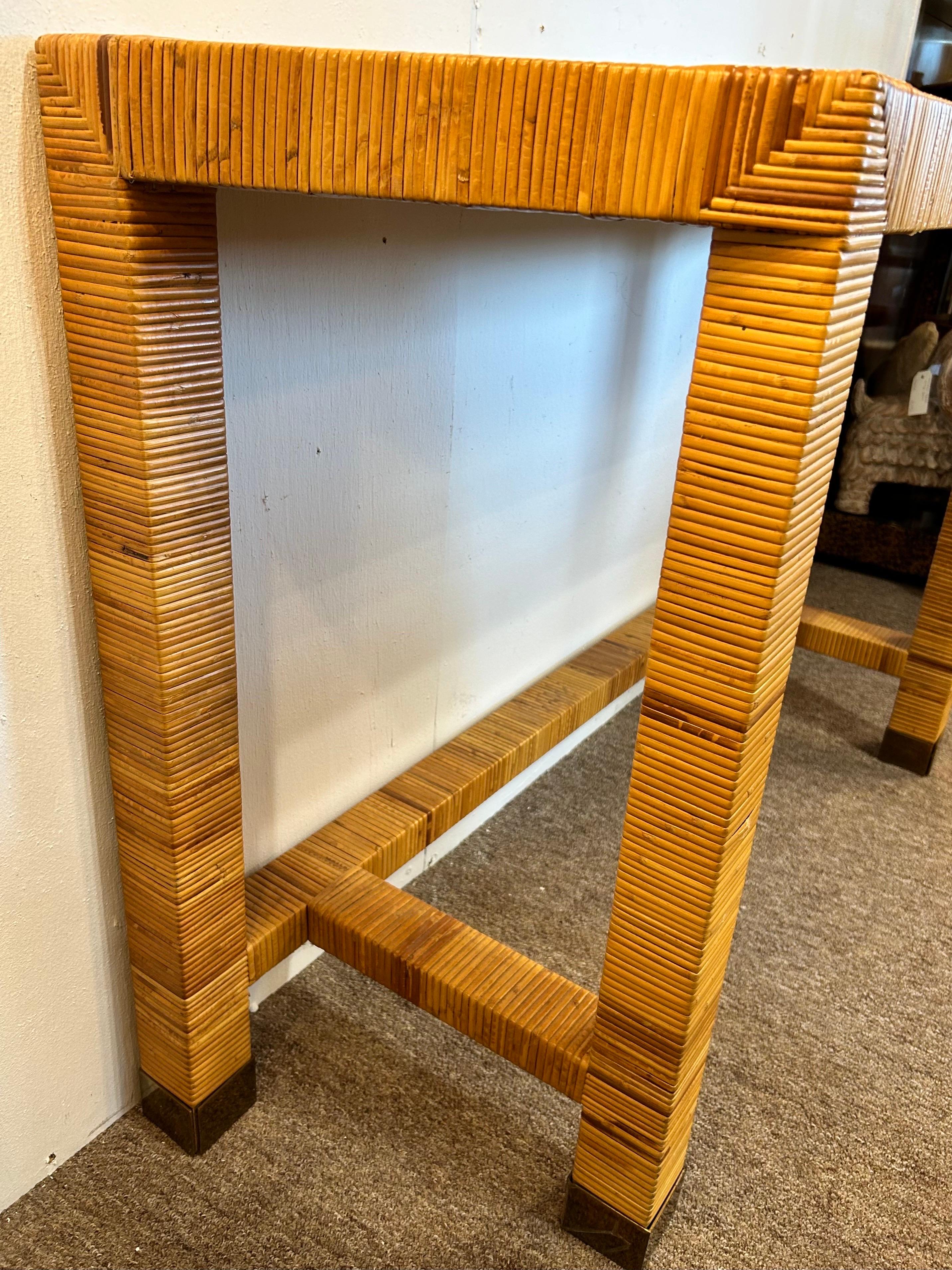 Vintage Bielecky Brothers Style Coastal Rattan Wrapped and Woven Console Table For Sale 3