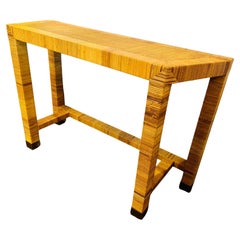 Vintage Bielecky Brothers Style Coastal Rattan Wrapped and Woven Console Table