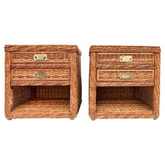 Vintage Bielecky Brothers Woven Rattan Night Stands, Pair