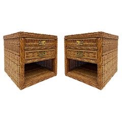 Vintage Bielecky Brothers Woven Rattan Night Stands, Pair