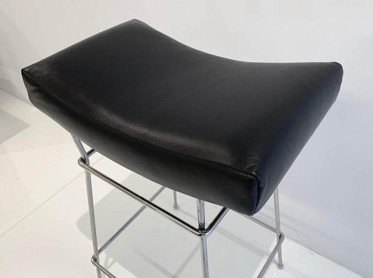 Vintage Bienal Stools with Chromed Steel Bases and Black Leather Seats