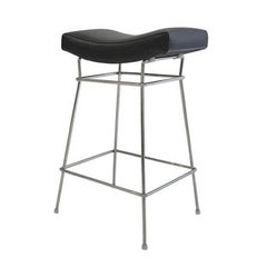 Vintage Bienal Stools with Chromed Steel Bases and Black Leather Seats