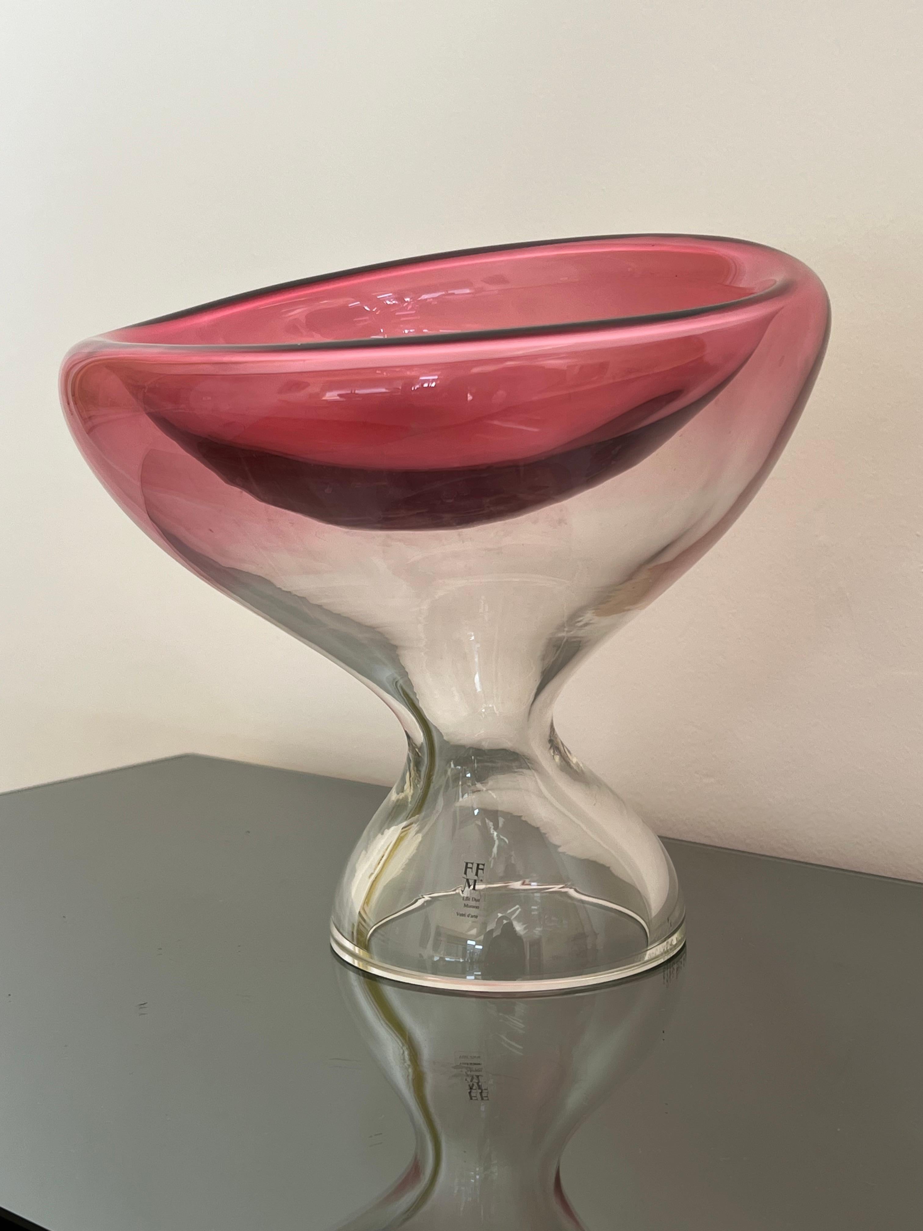 Late 20th Century Sculptural and Fluid Murano Sculpture - Centerpiece - Vase - Tray By Effedue For Sale