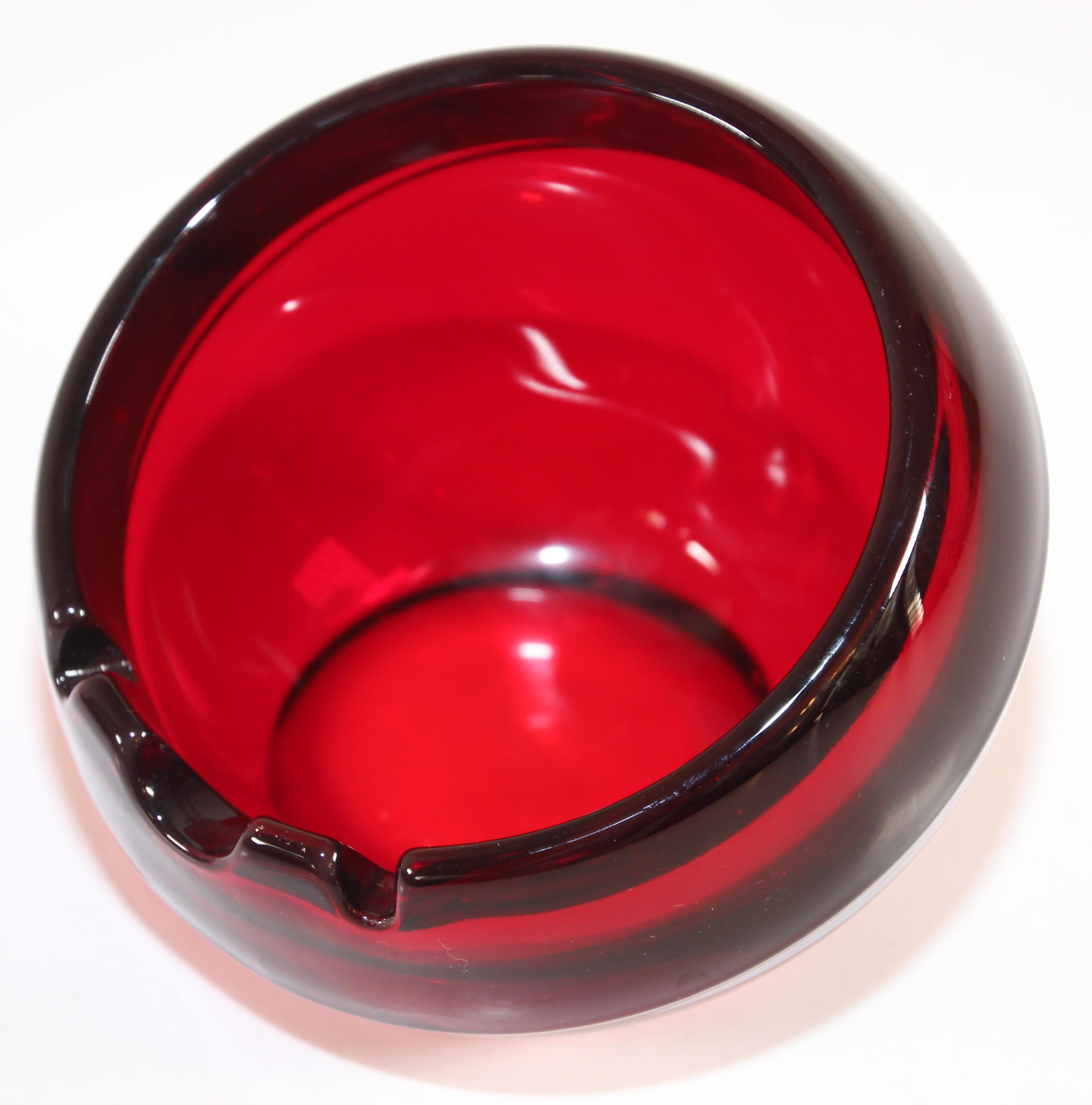 Hand-Crafted Vintage Big Ashtray Orb in Ruby by Viking Art Glass