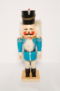 Vintage Big Blue Nutcracker, Painted Wood, Erzgebirge, Germany, 1970s