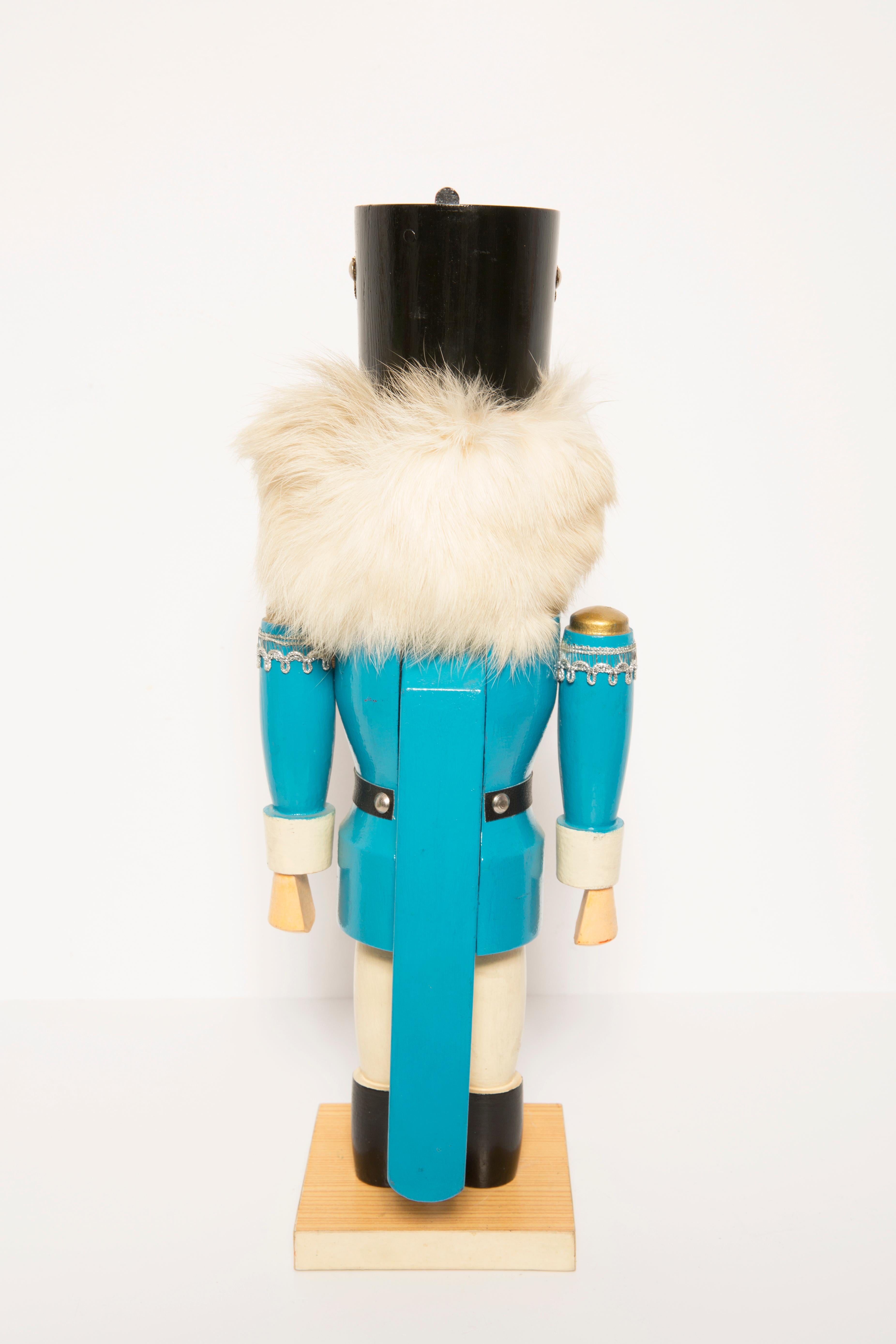 Mid-Century Modern Vintage Big Blue Nutcracker, Painted Wood, Erzgebirge, Germany, 1970s For Sale