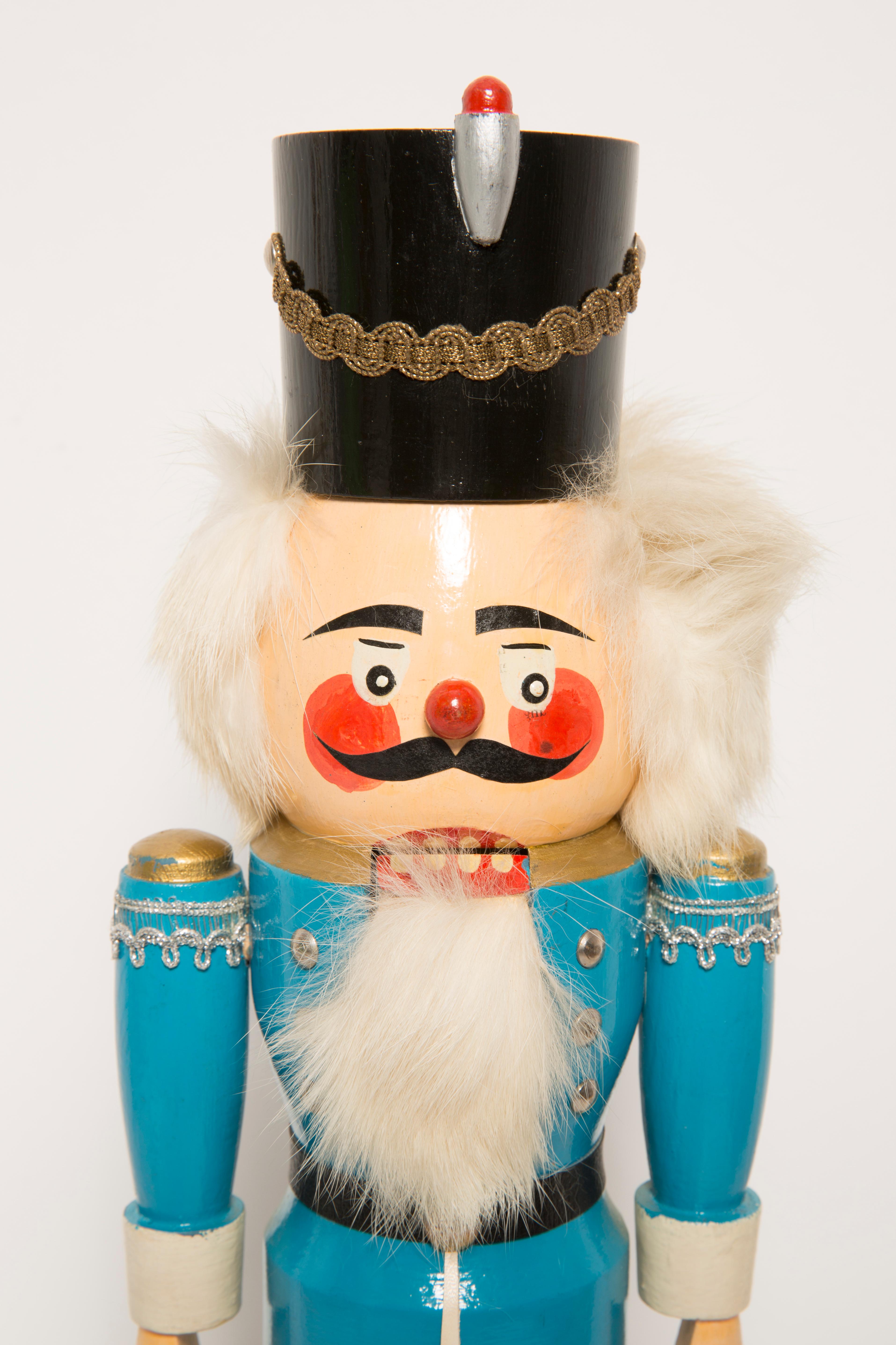 Hand-Painted Vintage Big Blue Nutcracker, Painted Wood, Erzgebirge, Germany, 1970s For Sale