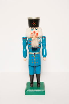 Vintage Big Bright Blue Nutcracker, Painted Wood, Erzgebirge, Germany, 1970s