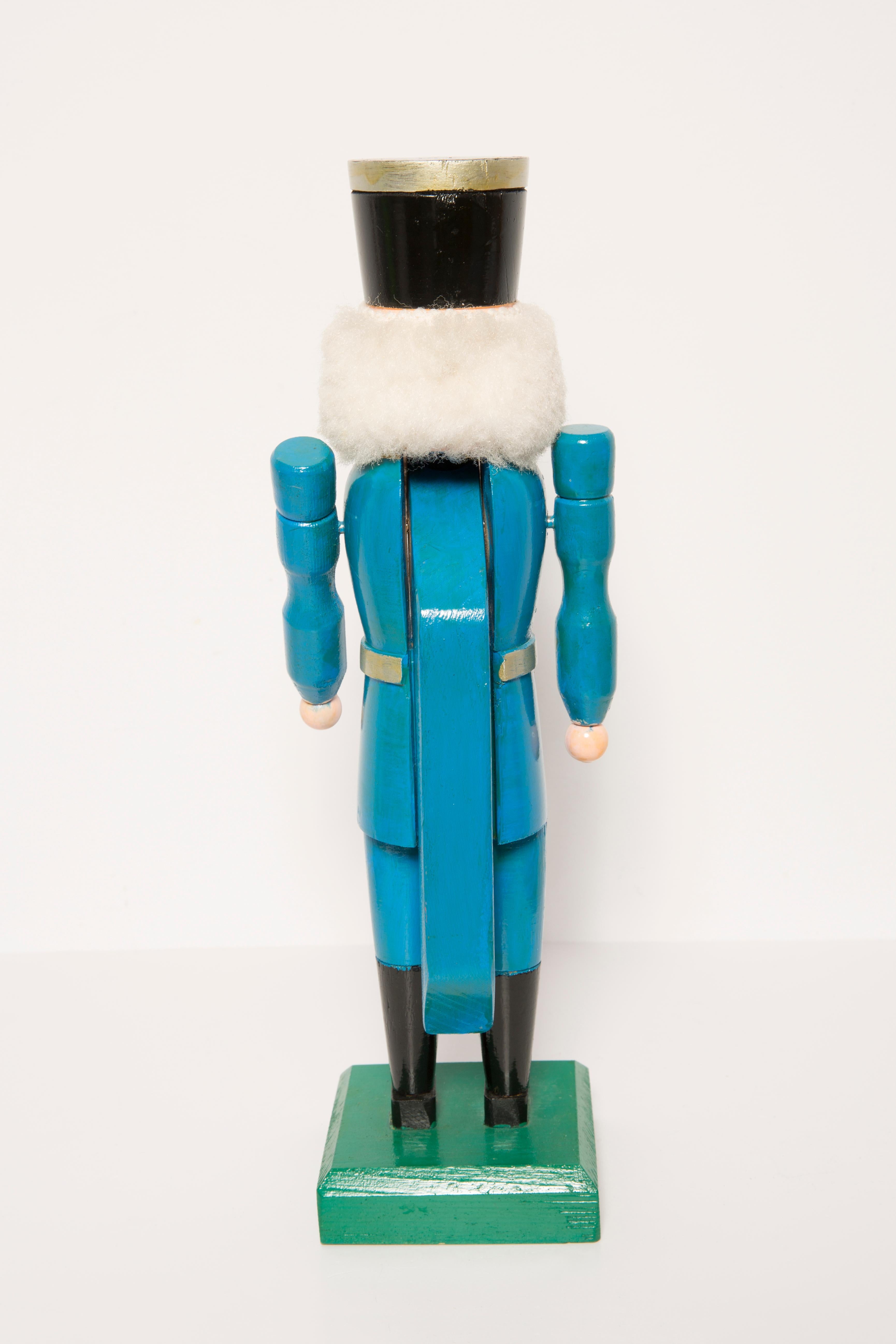 Hand-Painted Vintage Big Bright Blue Nutcracker, Painted Wood, Erzgebirge, Germany, 1970s For Sale
