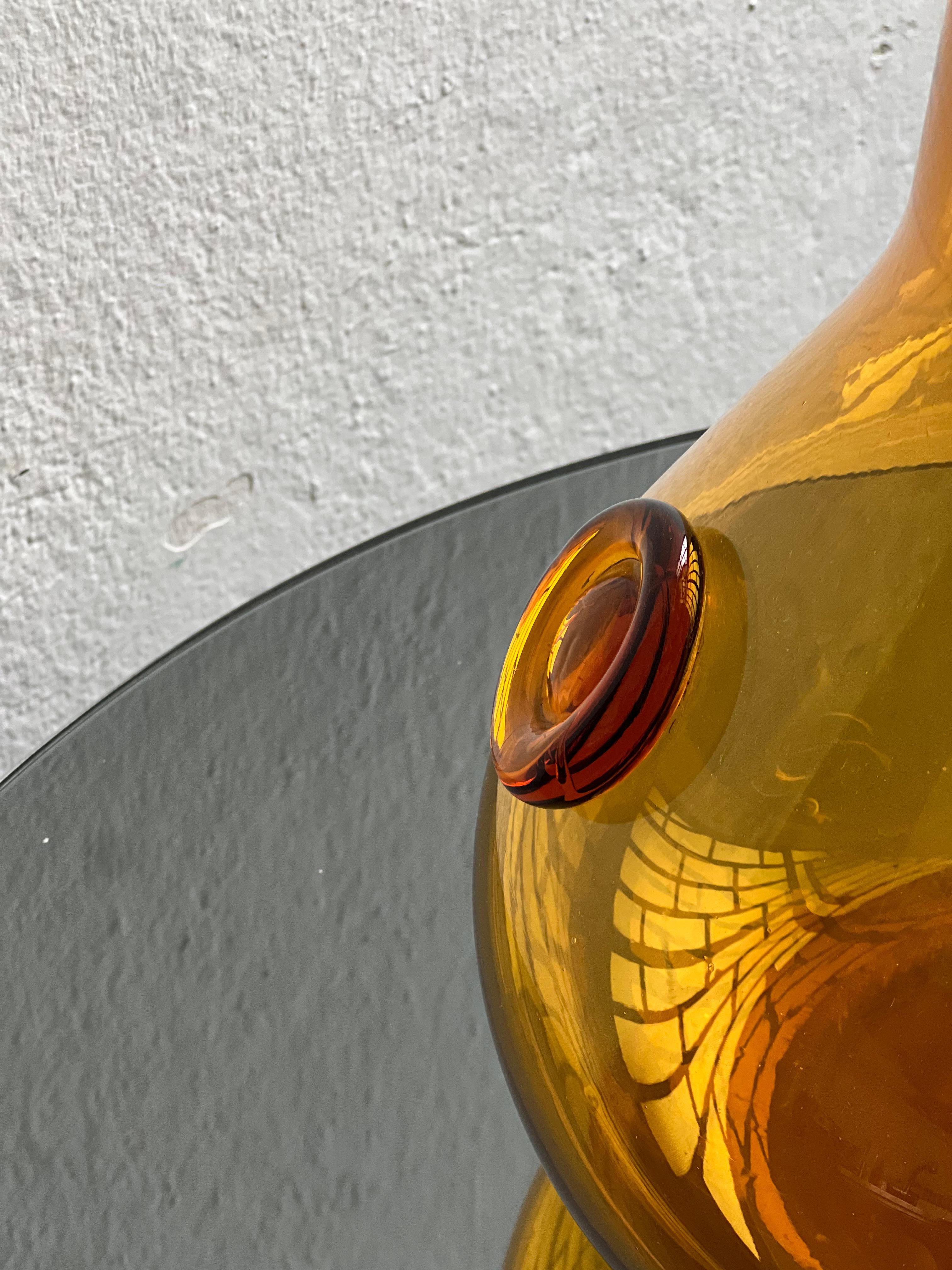 Vintage Big decorative, Tall and Heavy Murano Vase in amber Orange Glass For Sale 5