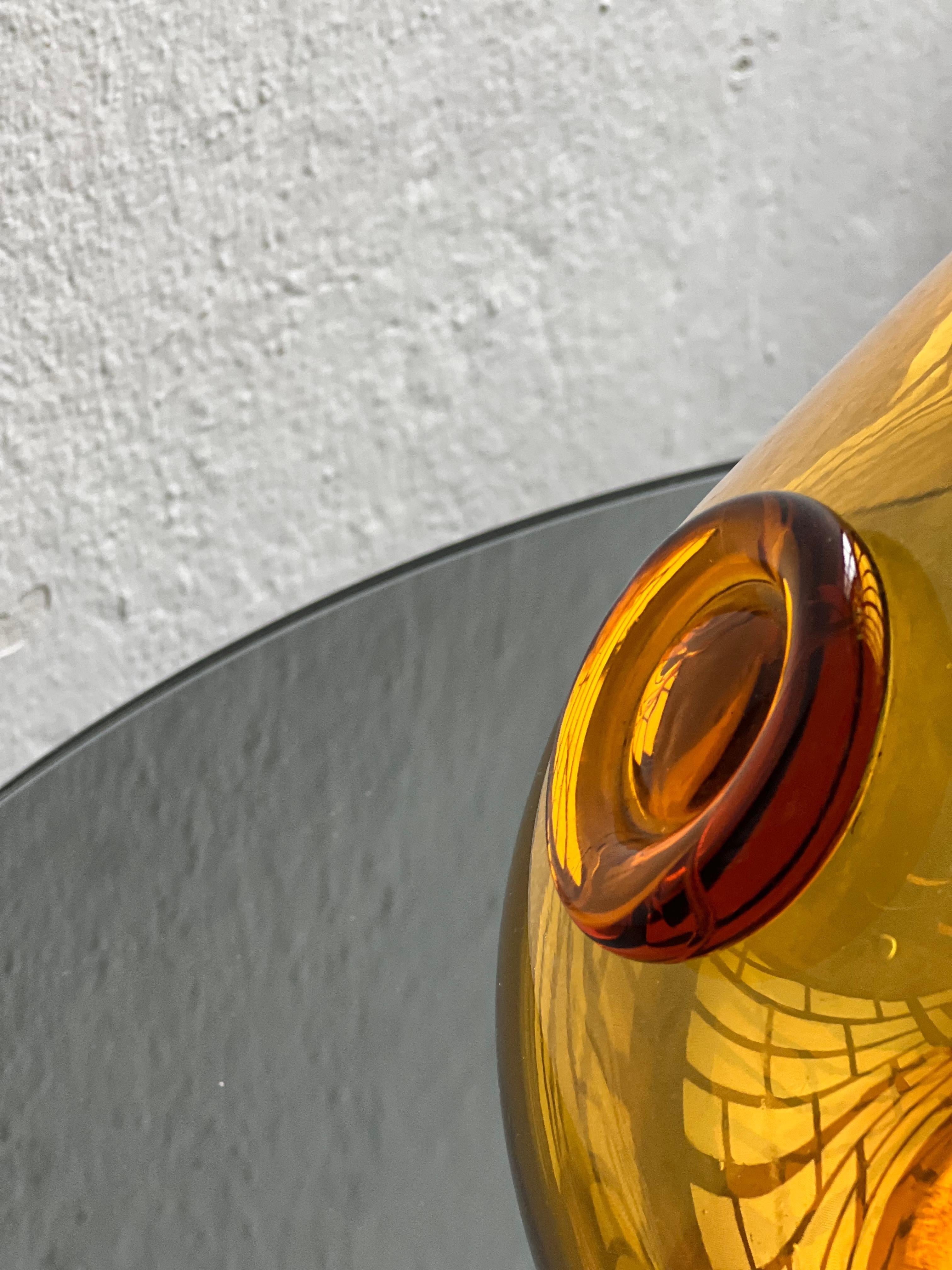 Vintage Big decorative, Tall and Heavy Murano Vase in amber Orange Glass For Sale 6