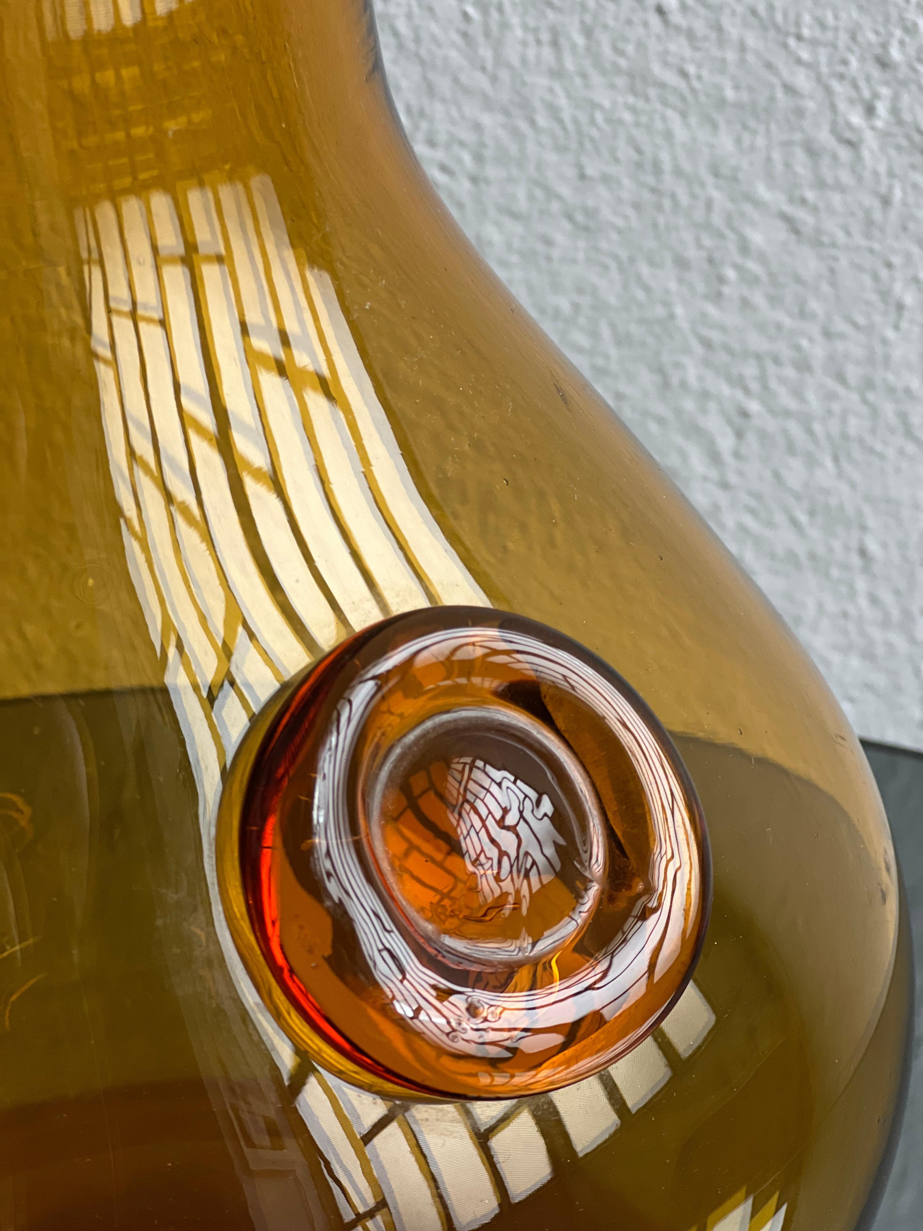 Vintage Big decorative, Tall and Heavy Murano Vase in amber Orange Glass For Sale 7