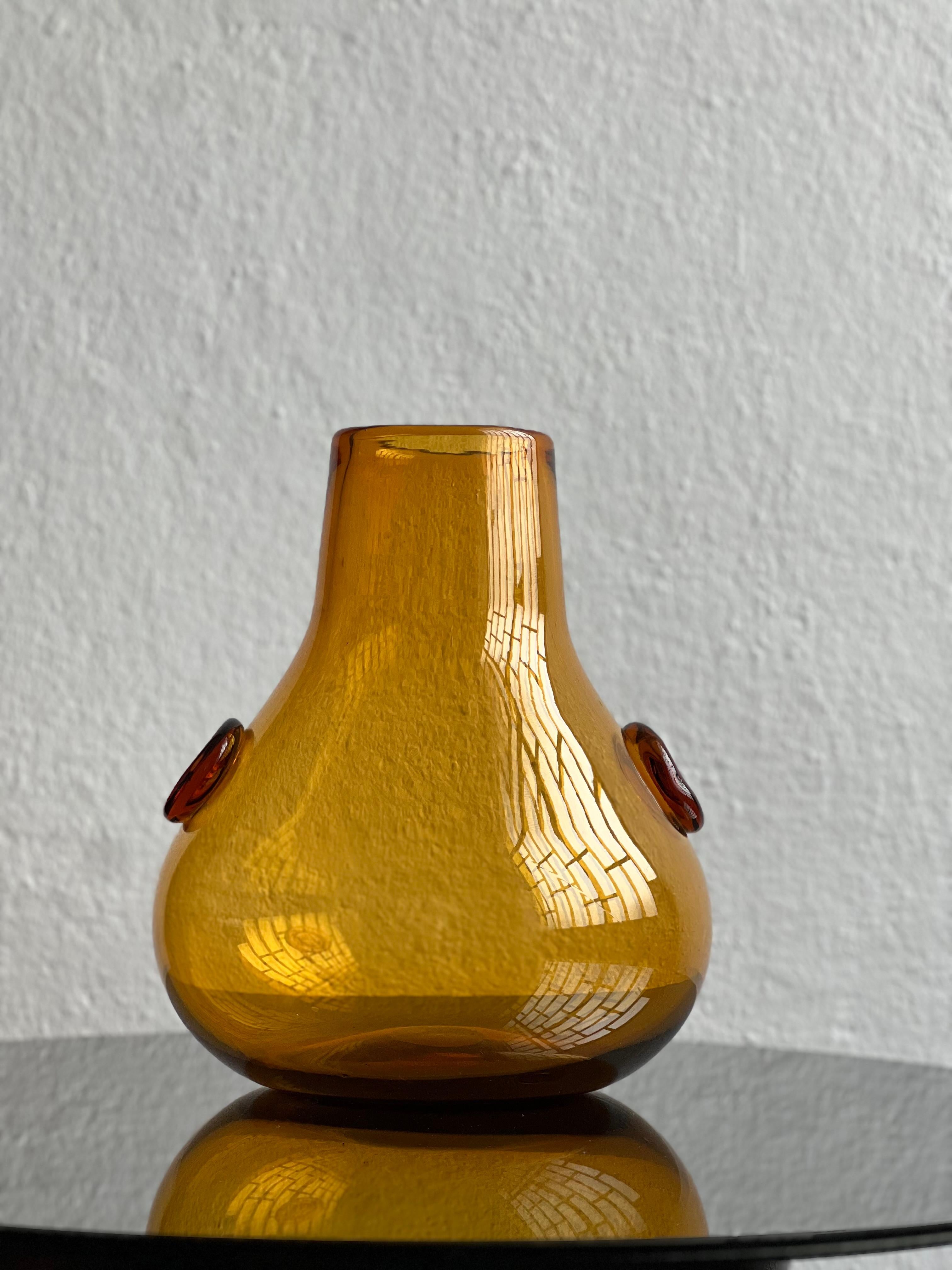 Italian Vintage Big decorative, Tall and Heavy Murano Vase in amber Orange Glass For Sale