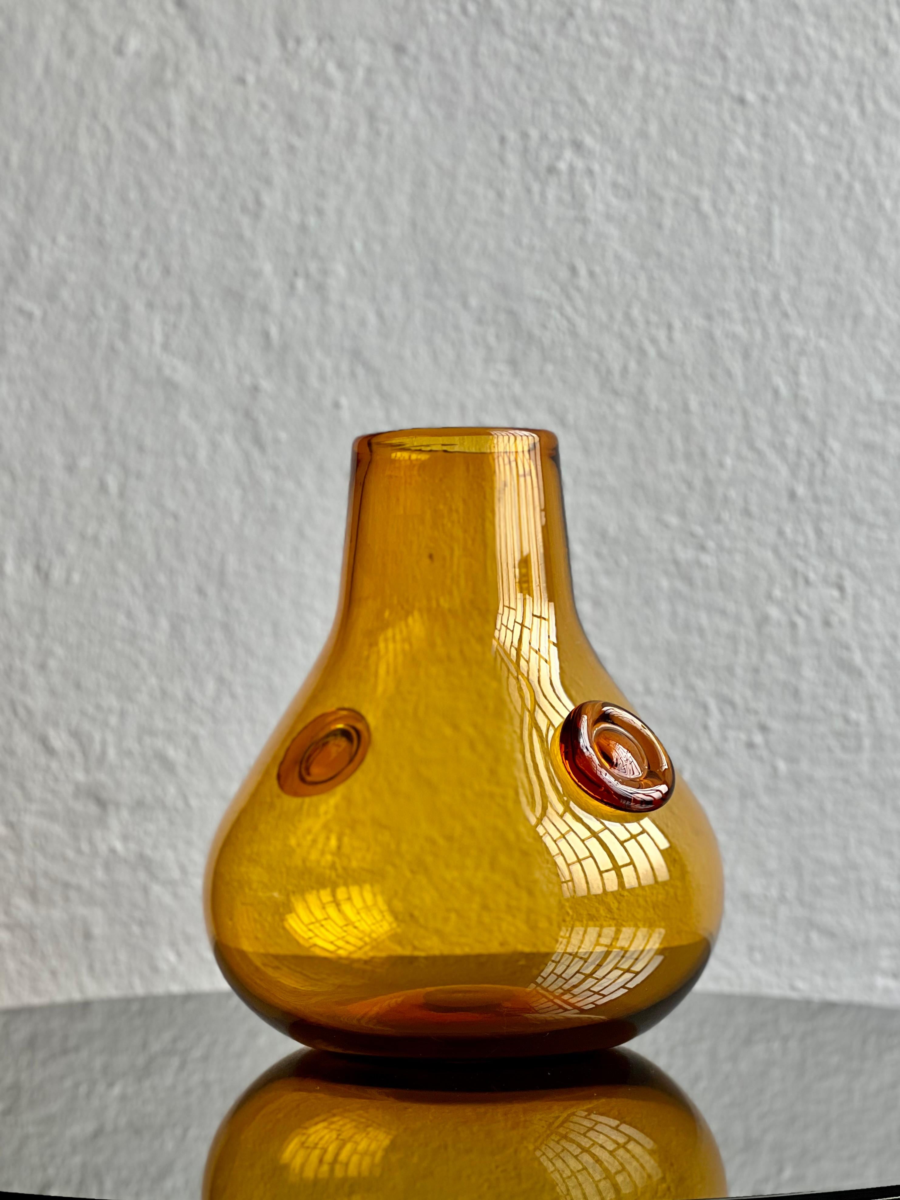 Late 20th Century Vintage Big decorative, Tall and Heavy Murano Vase in amber Orange Glass For Sale