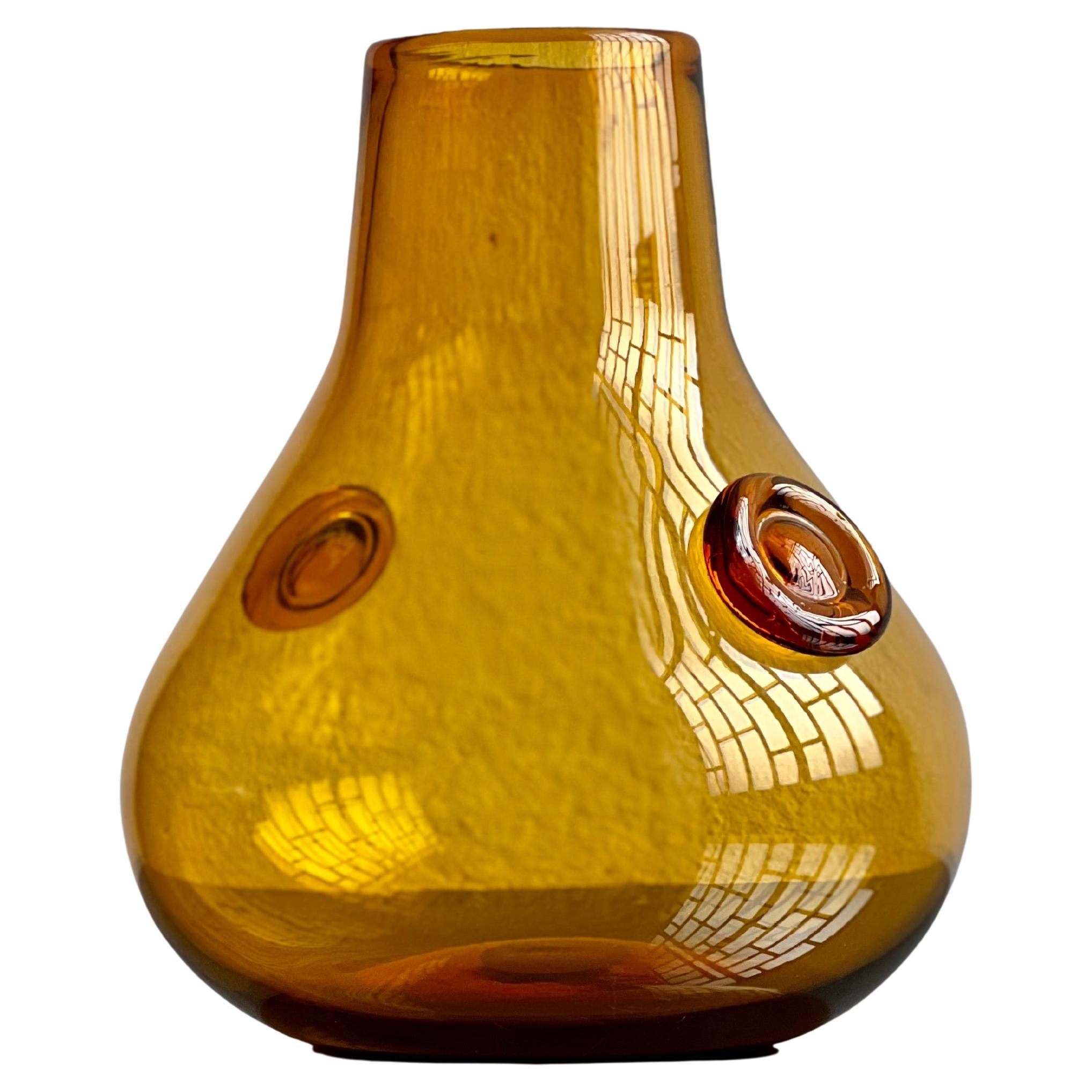 Vintage Big decorative, Tall and Heavy Murano Vase in amber Orange Glass For Sale