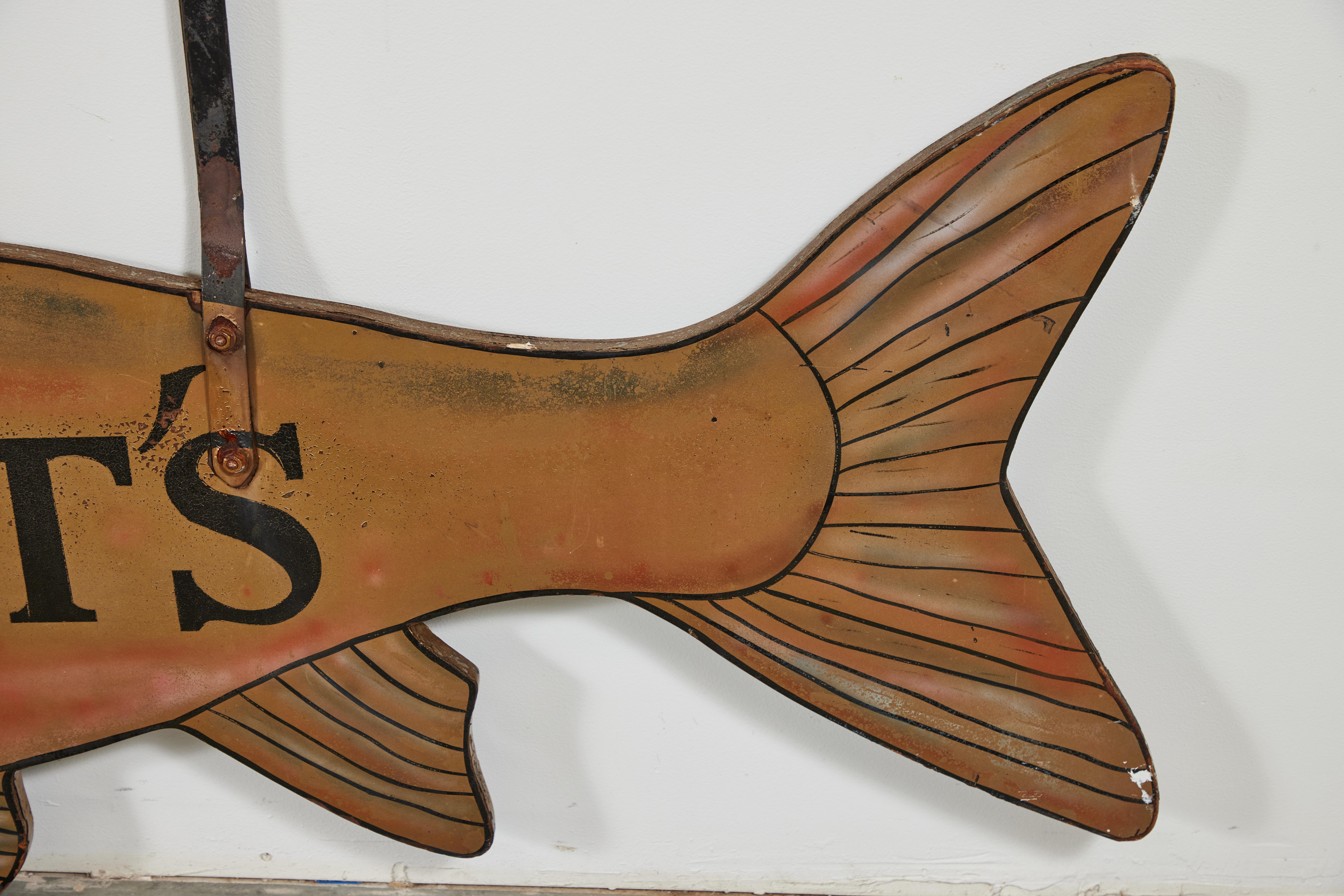 Hand-Painted Vintage Big Fish Wood Trade Sign