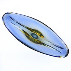 Vintage Big Murano Bowl in Blue and Yellow "Sommerso" Glass, Flavio Poli Style