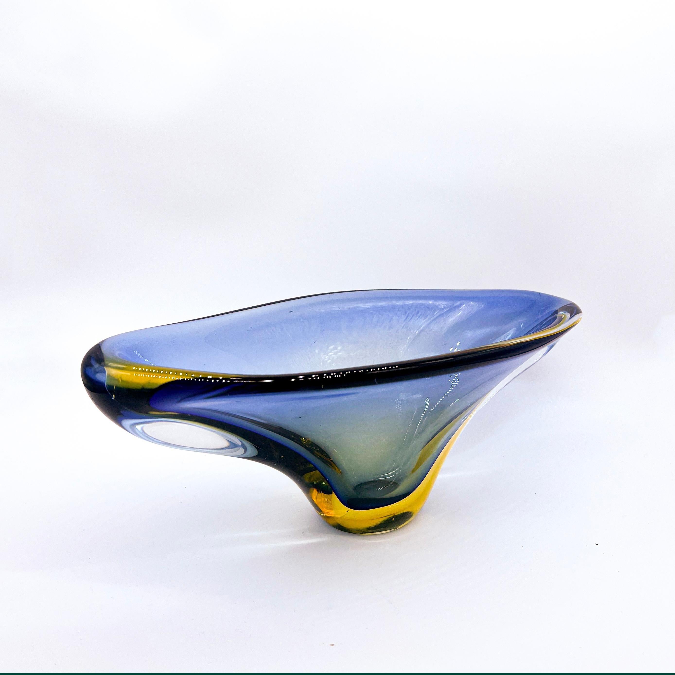 Italian Vintage Big Murano Bowl in Blue and Yellow 