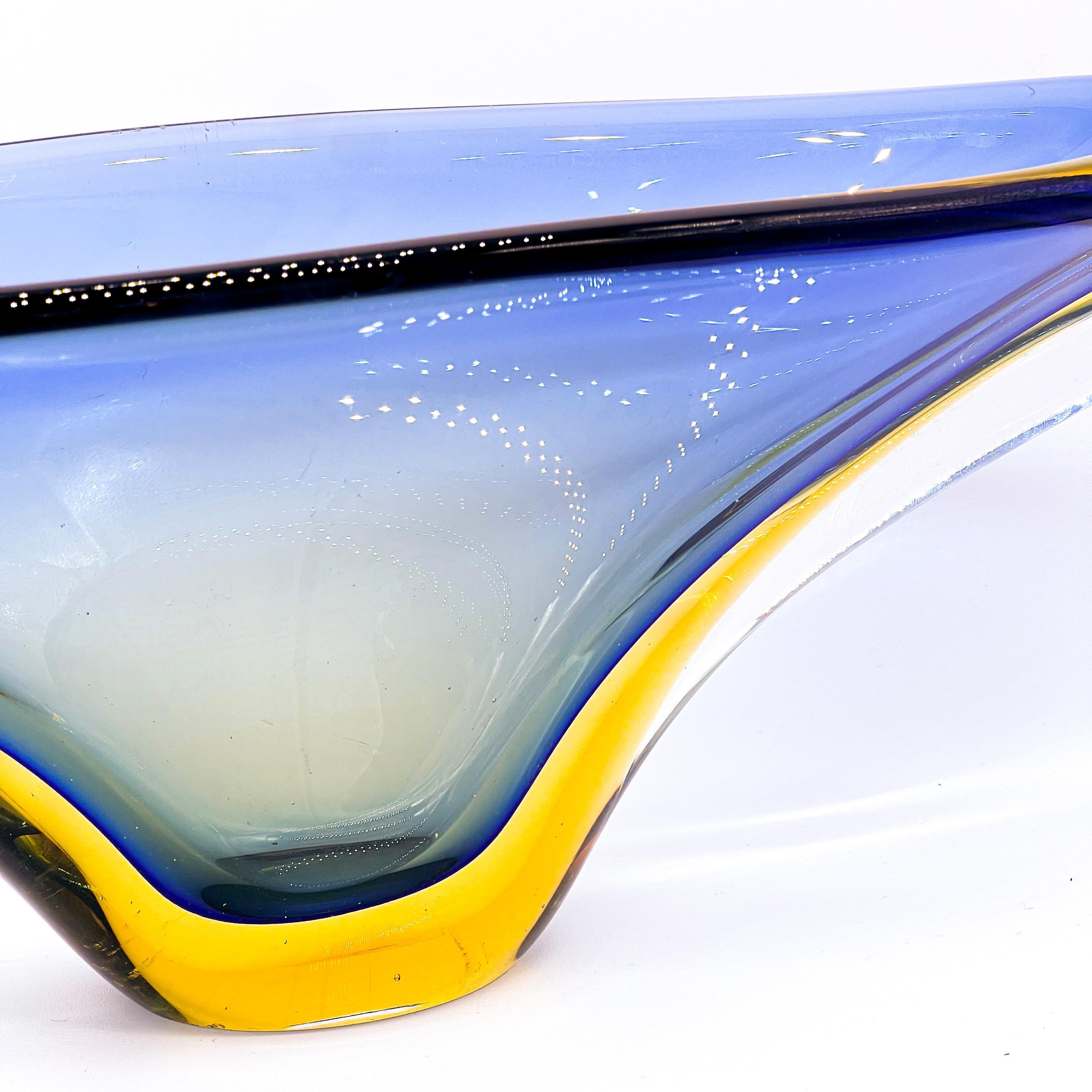 Vintage Big Murano Bowl in Blue and Yellow 