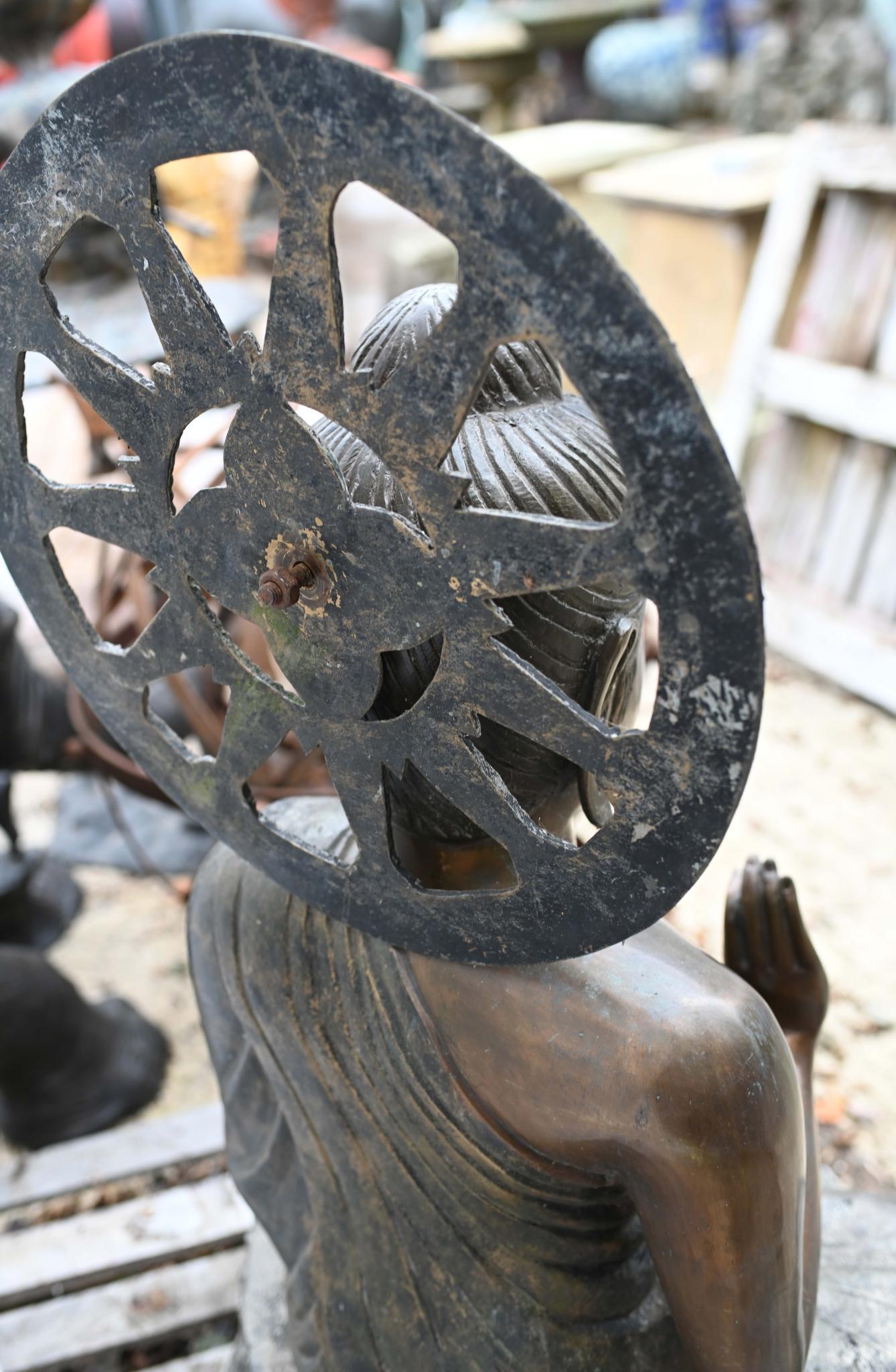 Vintage Big Nepalese Buddha Statue Meditation Pose Garden Casting Mandorla For Sale 4