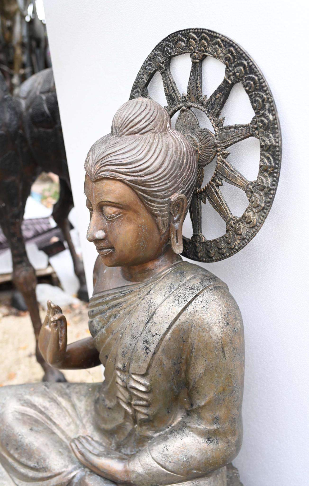 Vintage Big Nepalese Buddha Statue Meditation Pose Garden Casting Mandorla For Sale 5