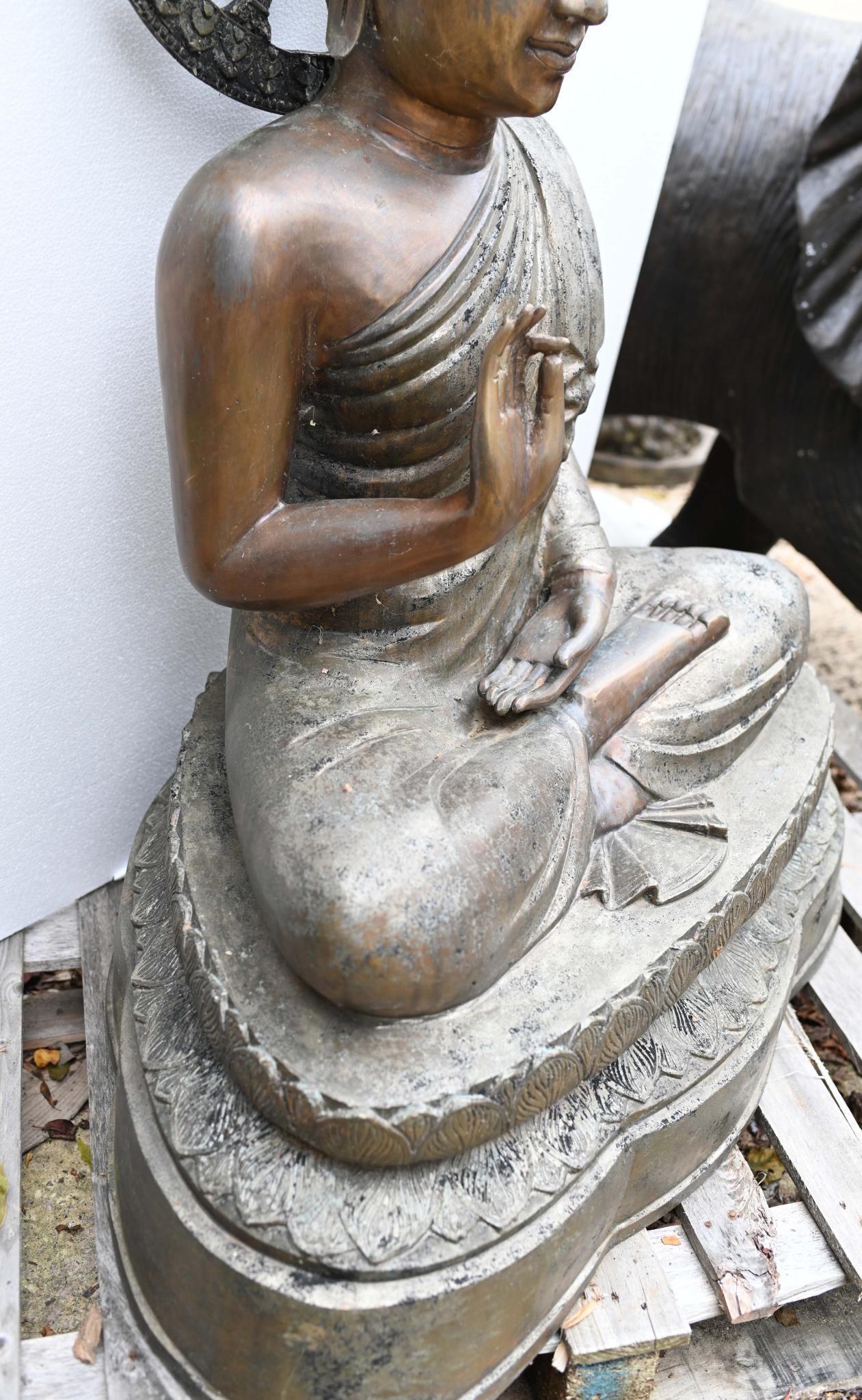 Vintage Big Nepalese Buddha Statue Meditation Pose Garden Casting Mandorla For Sale 6