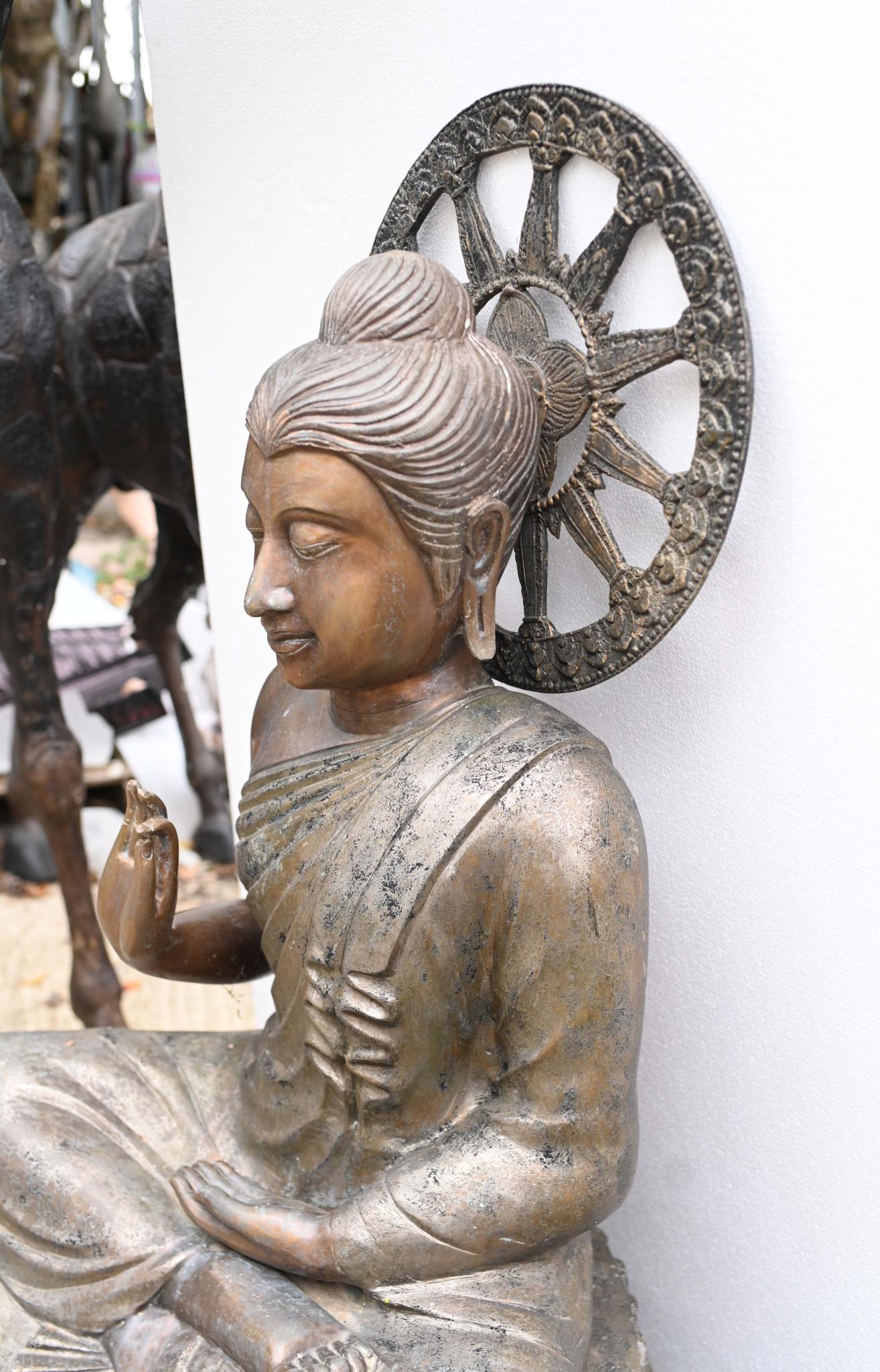 Vintage Big Nepalese Buddha Statue Meditation Pose Garden Casting Mandorla For Sale 7