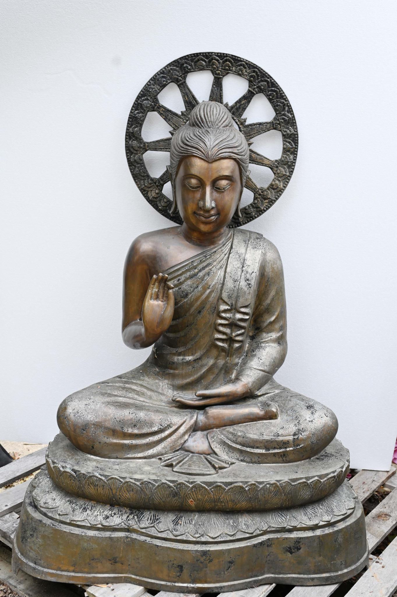 Vintage Big Nepalese Buddha Statue Meditation Pose Garden Casting Mandorla For Sale 8