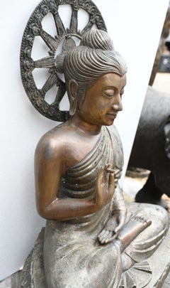 Vintage Big Nepalese Buddha Statue Meditation Pose Garden Casting Mandorla