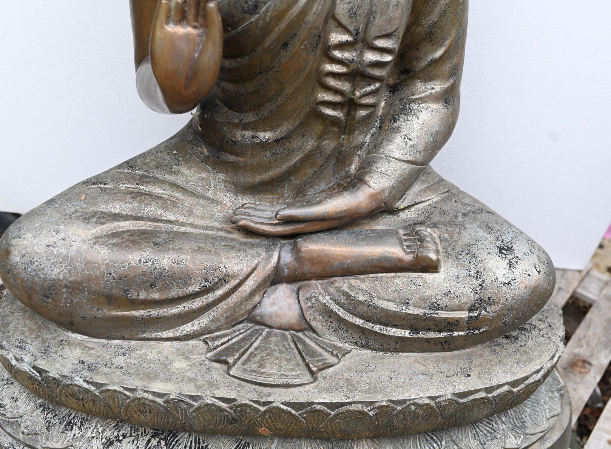 Bronzed Vintage Big Nepalese Buddha Statue Meditation Pose Garden Casting Mandorla For Sale