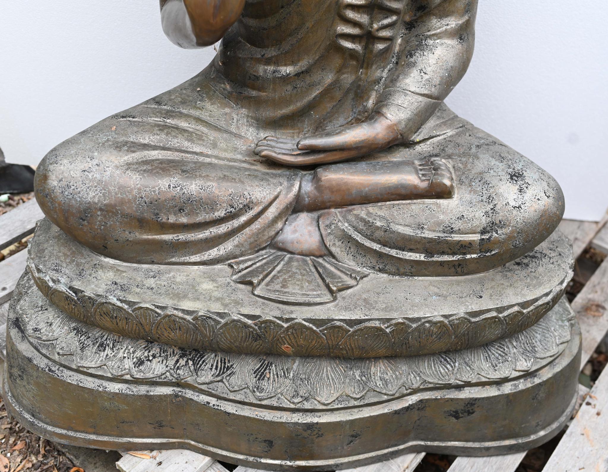 Vintage Big Nepalese Buddha Statue Meditation Pose Garden Casting Mandorla In Good Condition For Sale In Potters Bar, GB