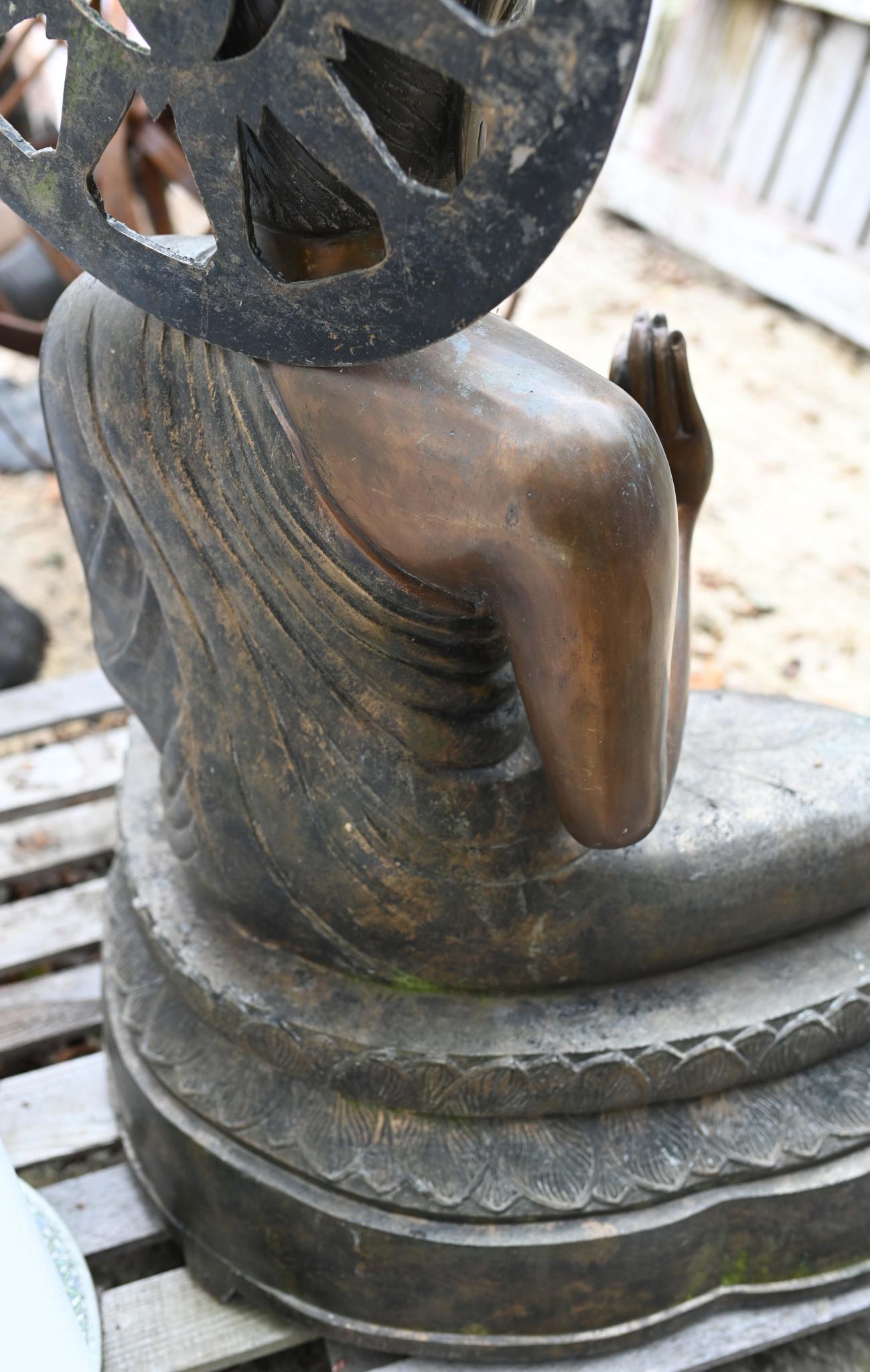 Vintage Big Nepalese Buddha Statue Meditation Pose Garden Casting Mandorla For Sale 3