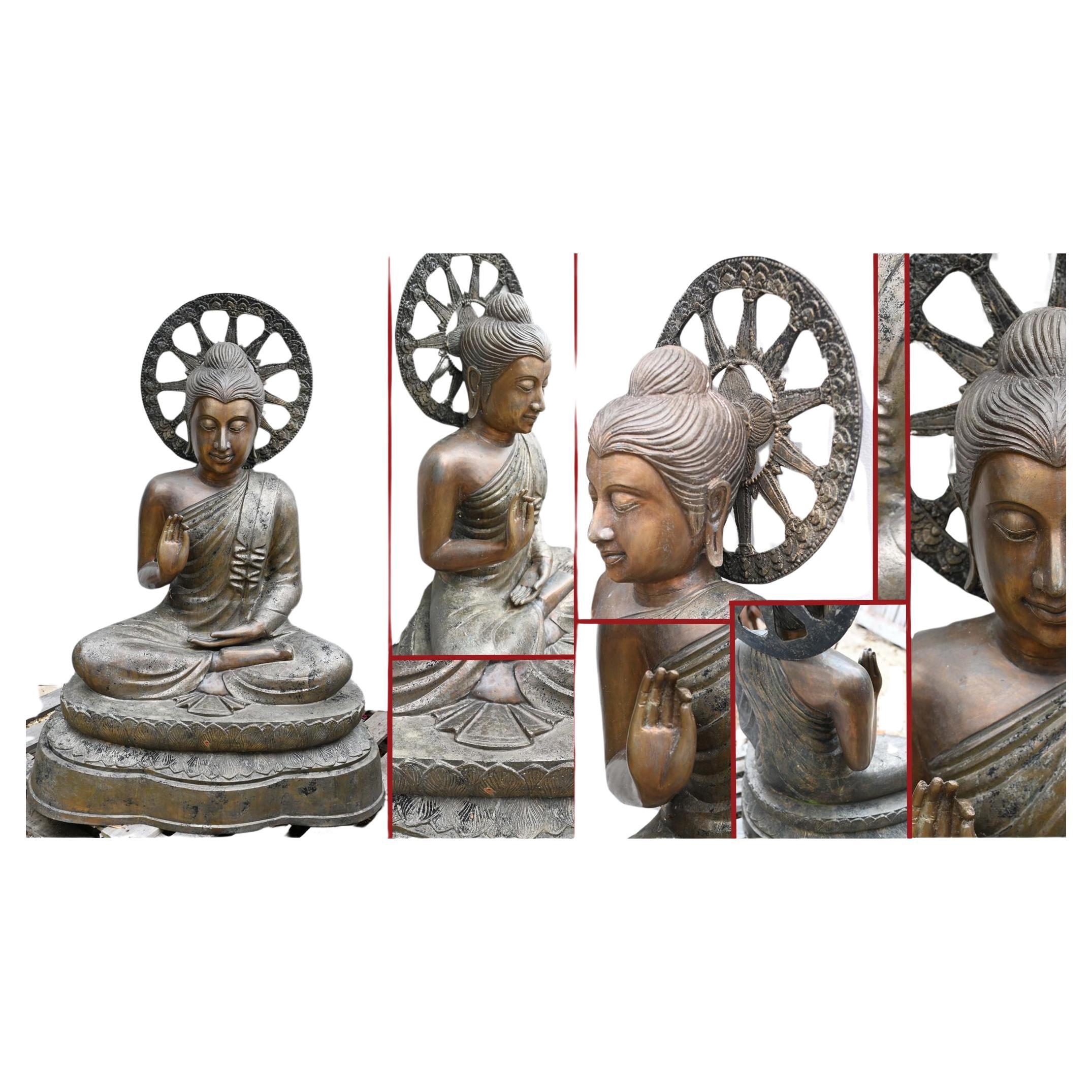 Vintage Big Nepalese Buddha Statue Meditation Pose Garden Casting Mandorla For Sale