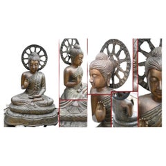 Vintage Big Nepalese Buddha Statue Meditation Pose Garden Casting Mandorla