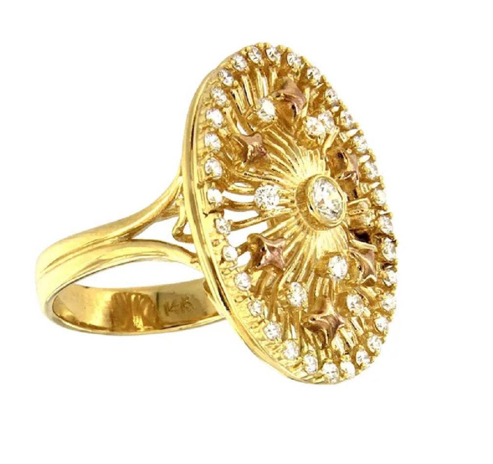 Round Cut Vintage Big Signet 14K Yellow Gold Ladies Ring For Sale