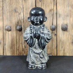 Vintage Big Stone Carving Standing Praying Monk Statue