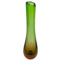 Grand, grand et lourd vase de Murano vintage en verre "Sommerso" vert et orange