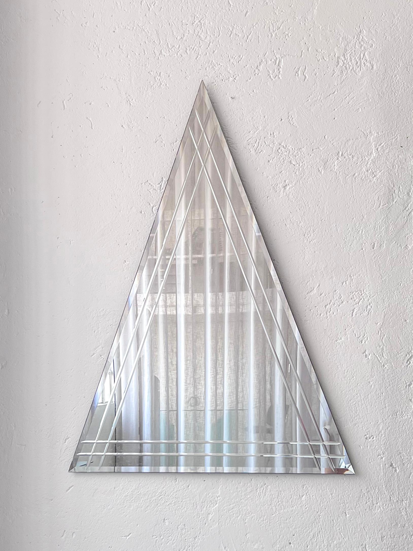 European Vintage Big Triangular Wall Mounted Mirror with Beveled Decoration For Sale