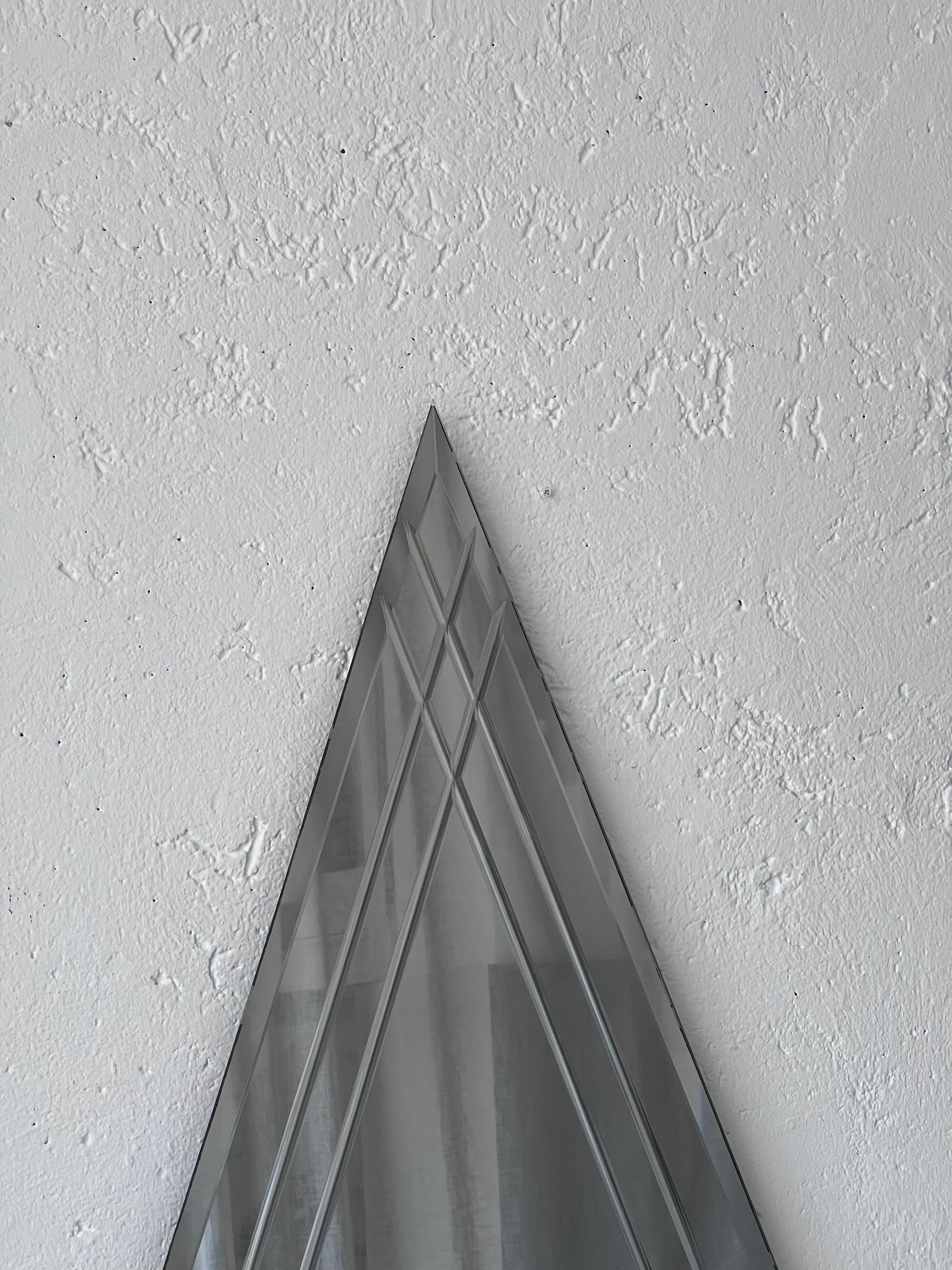 Late 20th Century Vintage Big Triangular Wall Mounted Mirror with Beveled Decoration For Sale