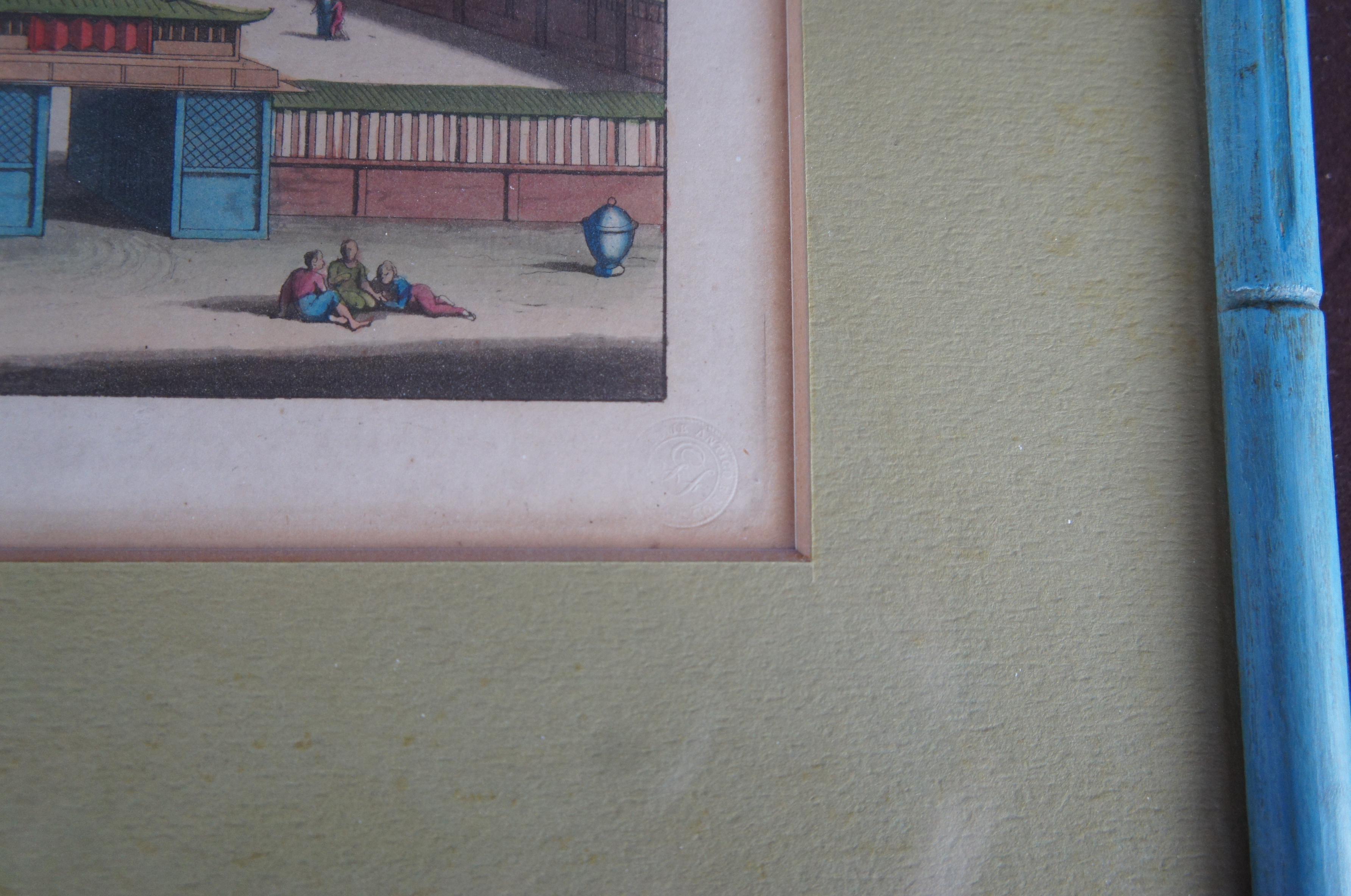 Paper Vintage Bigatti Colored Asian Pagoda Buddhist Temple Engraving
