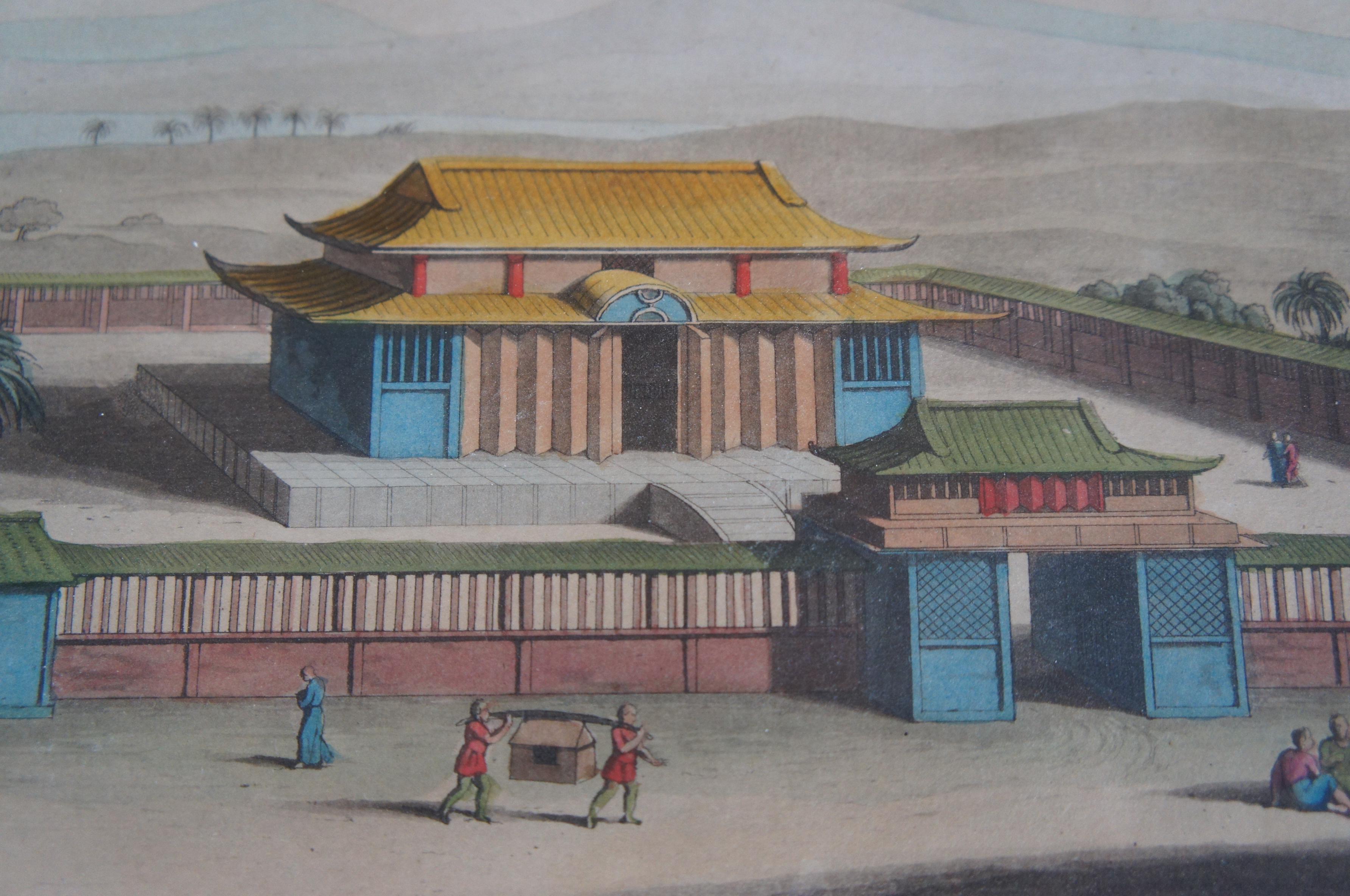 Vintage Bigatti Colored Asian Pagoda Buddhist Temple Engraving 1
