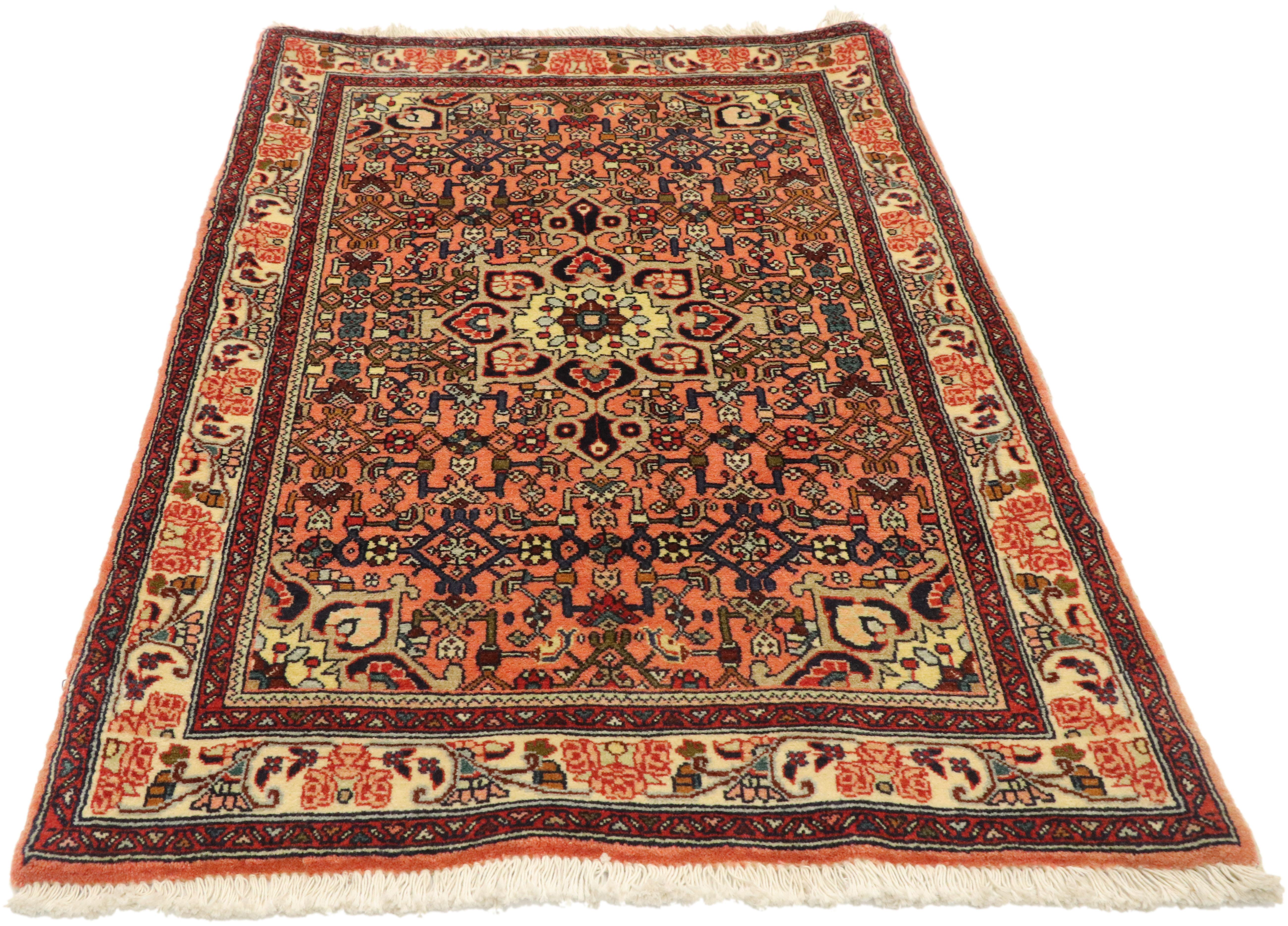 Modern Vintage Bijar Persian Rug with Medallion Design and Traditional Style