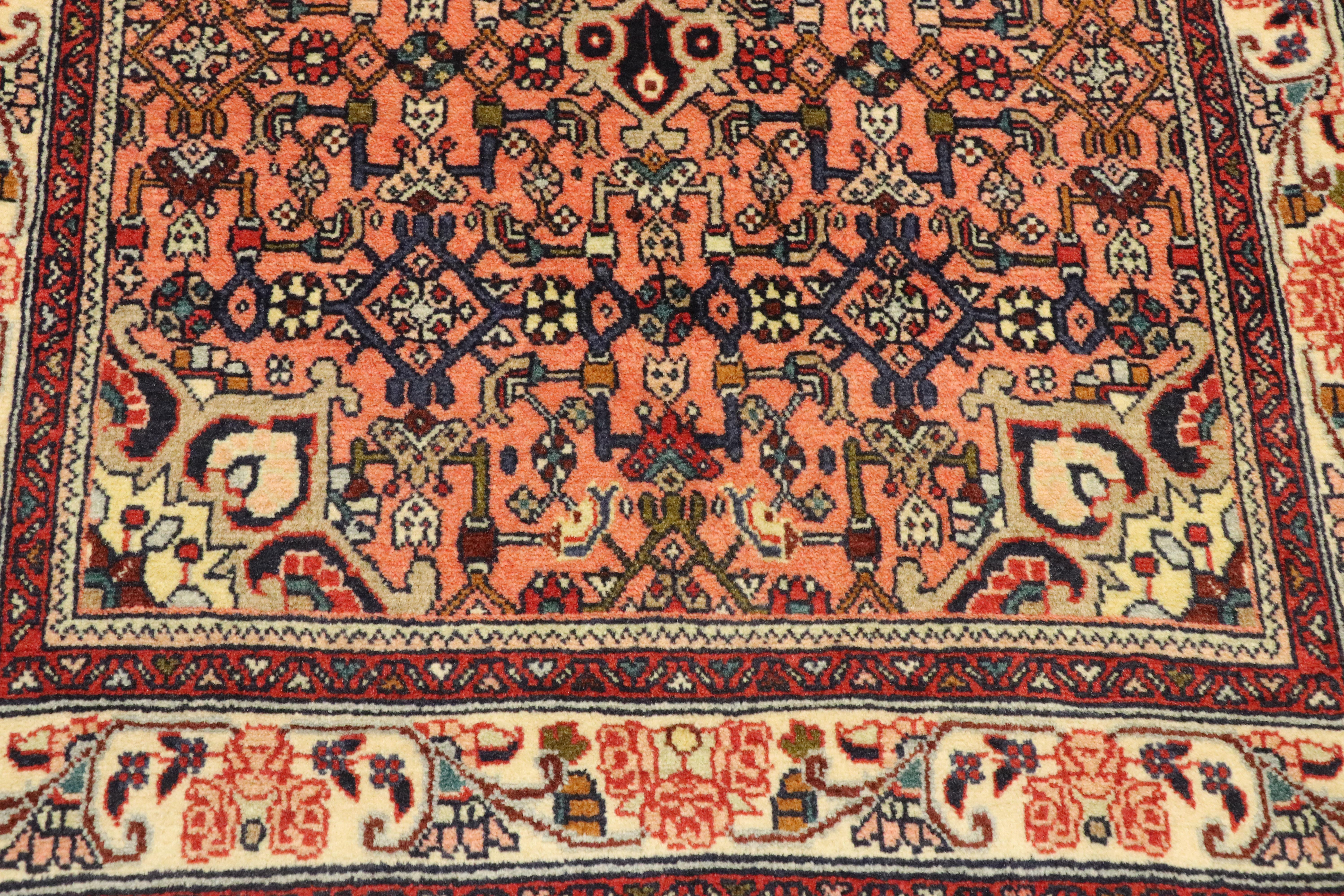 Hand-Knotted Vintage Bijar Persian Rug with Medallion Design and Traditional Style