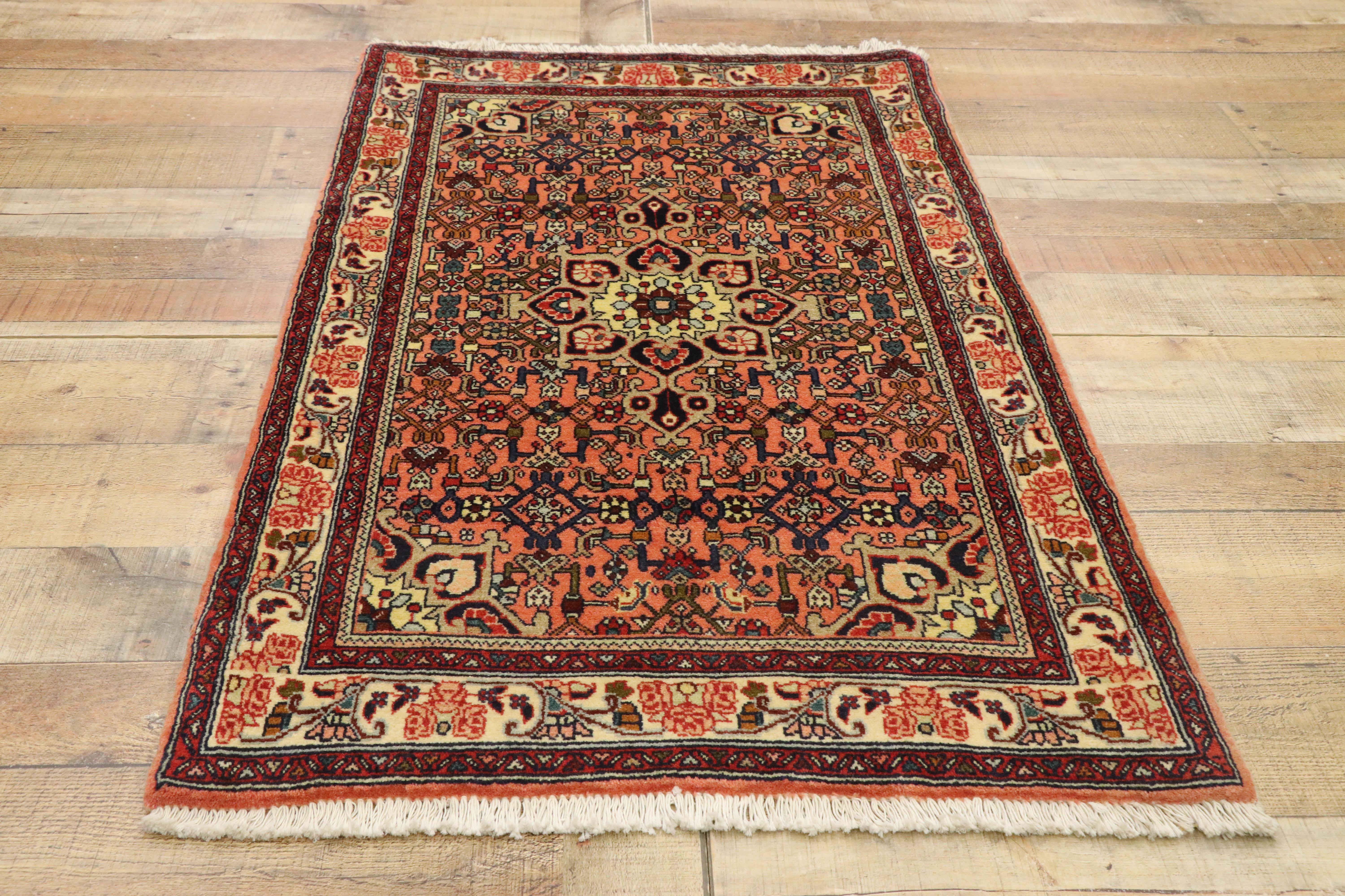 Wool Vintage Bijar Persian Rug with Medallion Design and Traditional Style