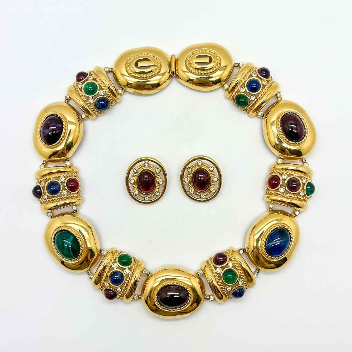 Vintage Bijoux Givenchy Byzantine Grand Collar & Earrings 1980s For Sale 6