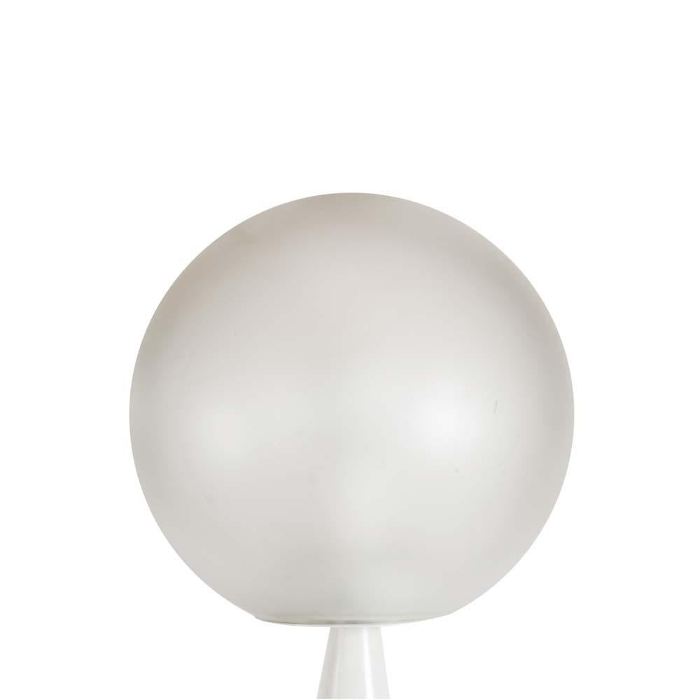 Bilia table lamp is a truly Iconic design, nothing more than a sphere, set in an apparently impossible way on top of a cone shaped base, a typical Gio Ponti magic trick, designed in 1932 for Fontana Arte this example is from the 1970. White enameled