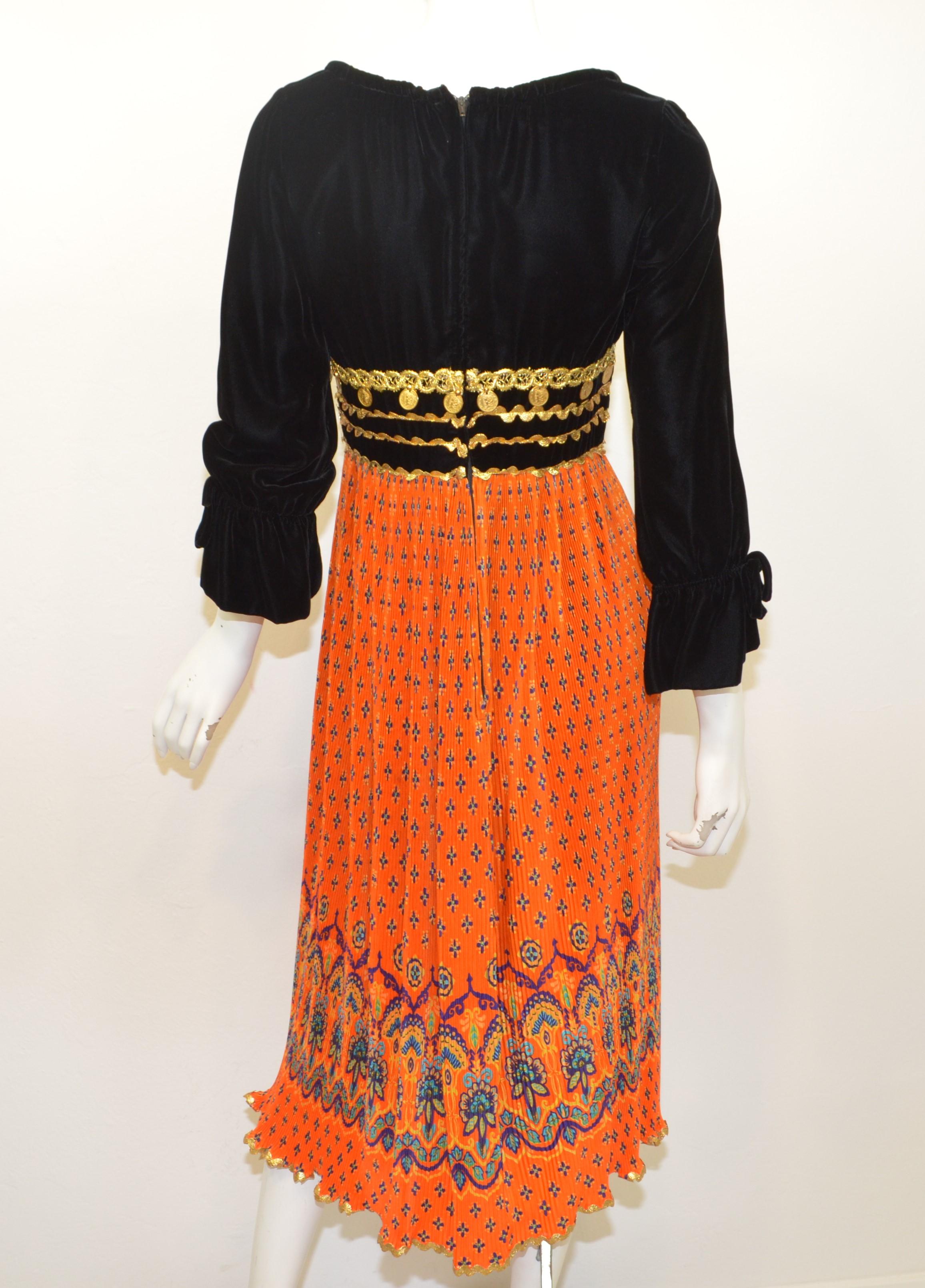 Women's Vintage Bill Blass 1970's Pleated Dress with Embellishing